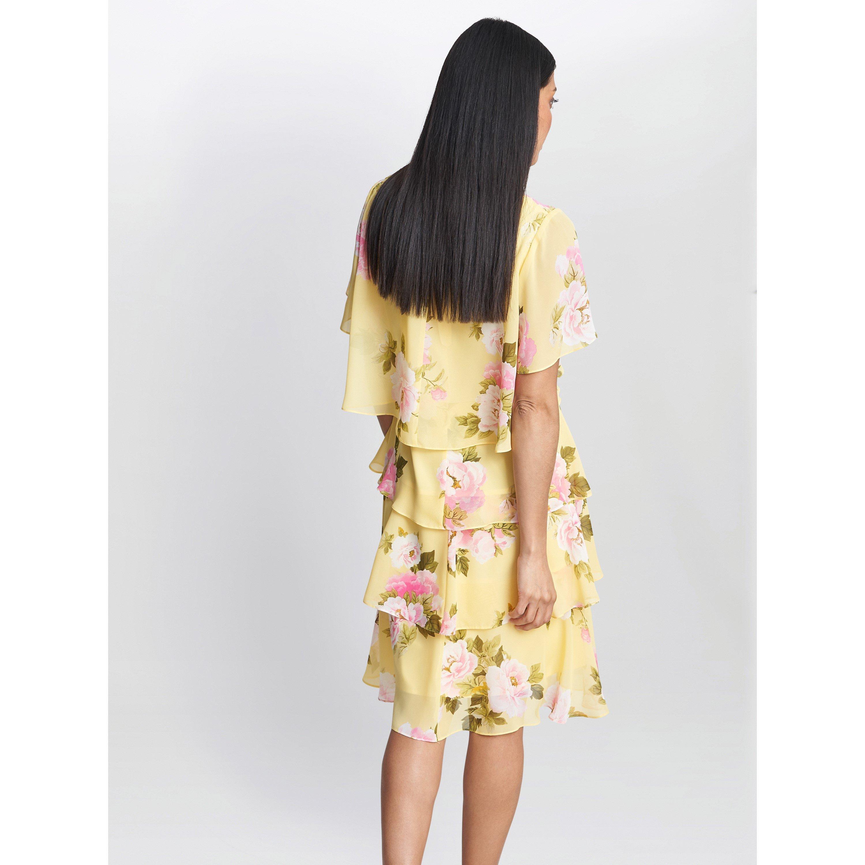Yellow - Gina Bacconi - Edith Printed V Neck Tiered Dress - 2