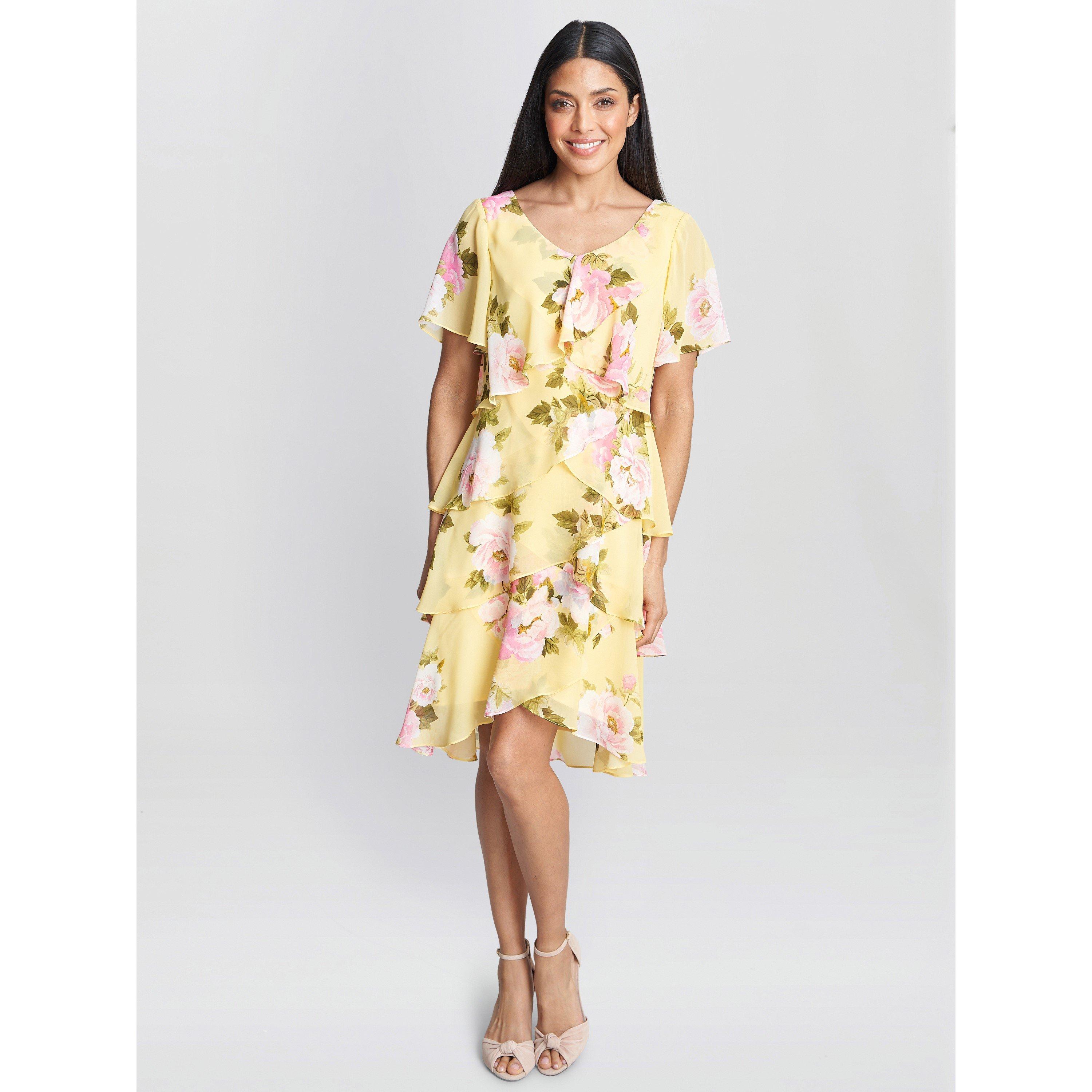 Yellow - Gina Bacconi - Edith Printed V Neck Tiered Dress - 3