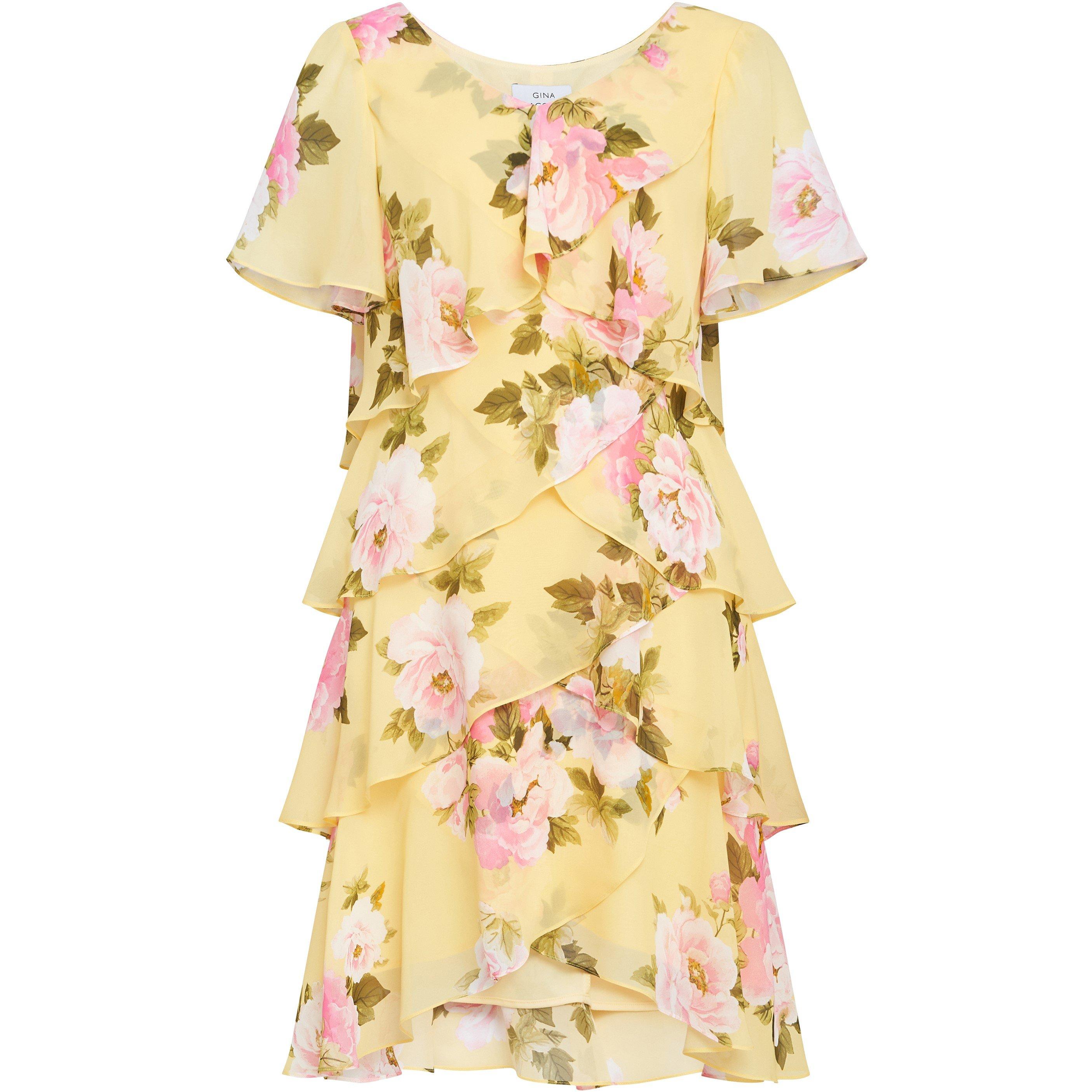 Yellow - Gina Bacconi - Edith Printed V Neck Tiered Dress - 4