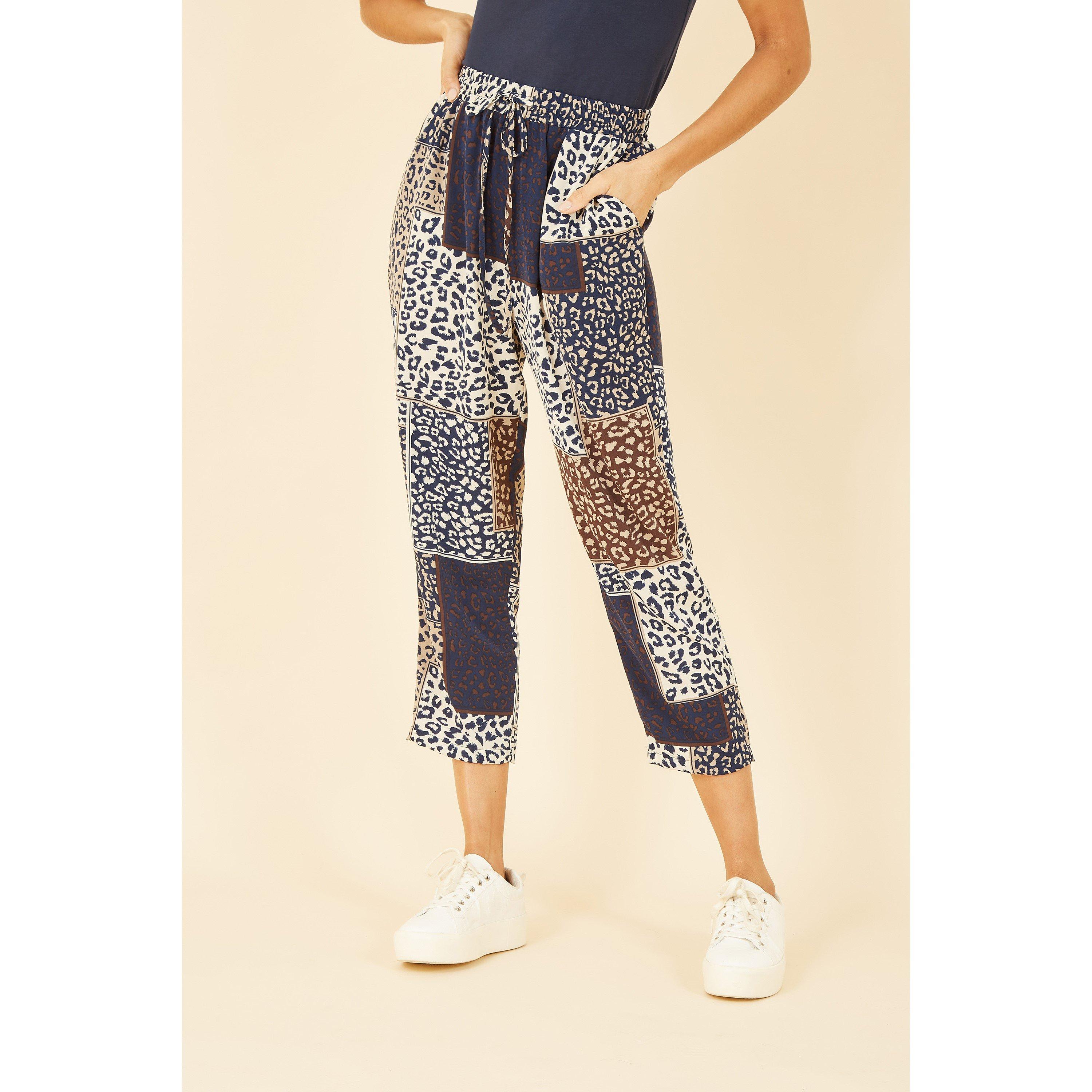 Navy - Yumi - Navy Patchwork Animal Print Trouser - 2