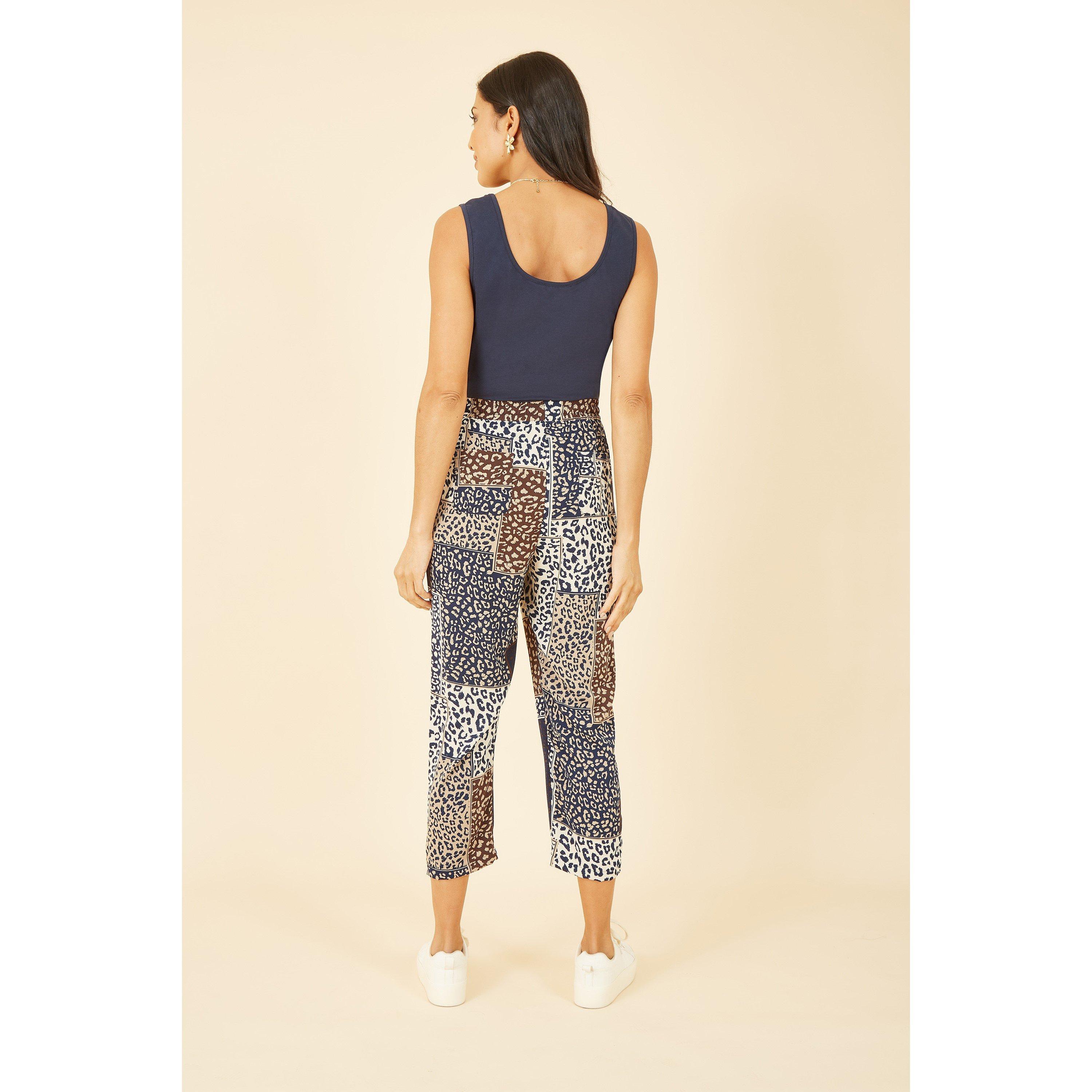 Navy - Yumi - Navy Patchwork Animal Print Trouser - 4