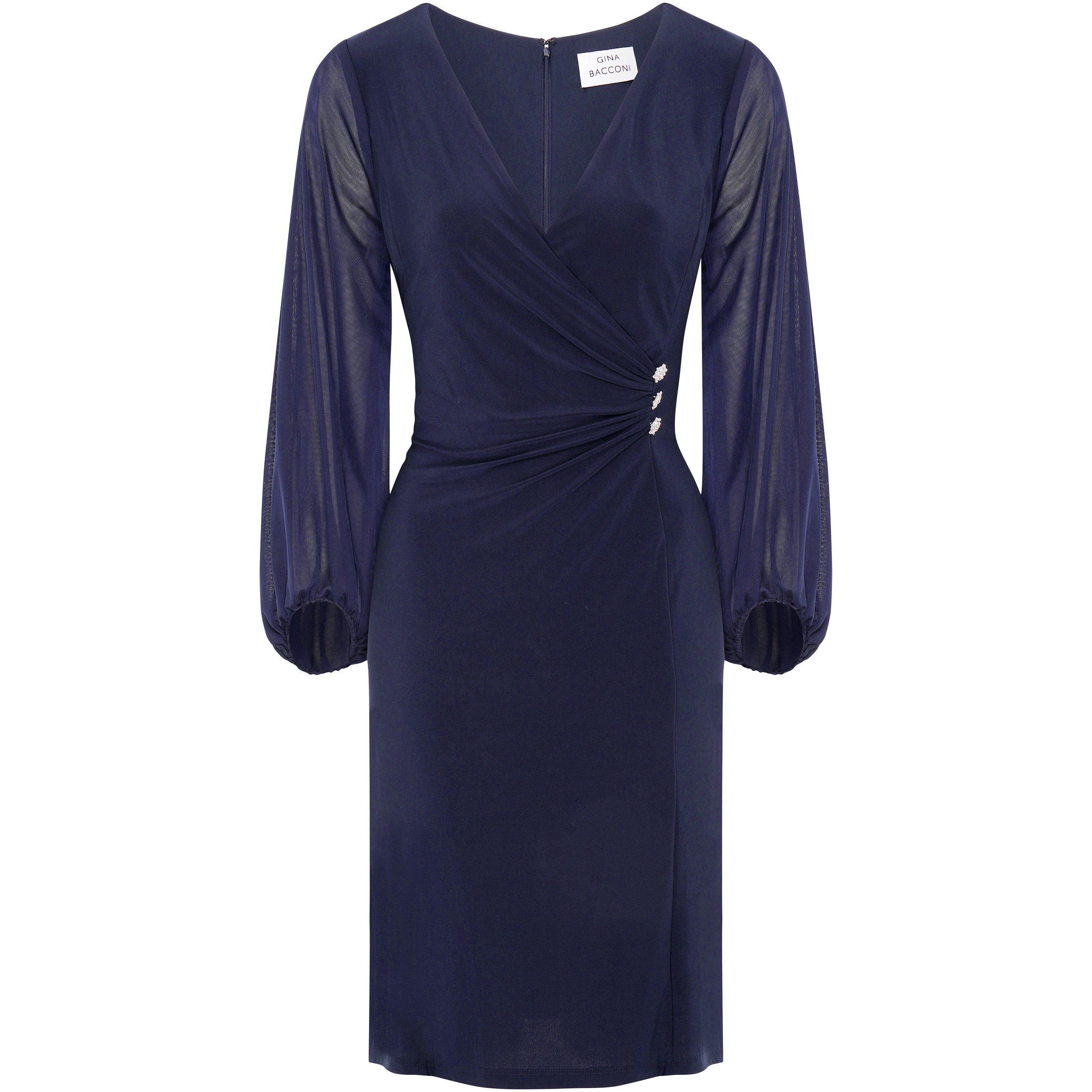 Navy - Gina Bacconi - Dee Jersey Wrap With Mesh Sleeves - 1