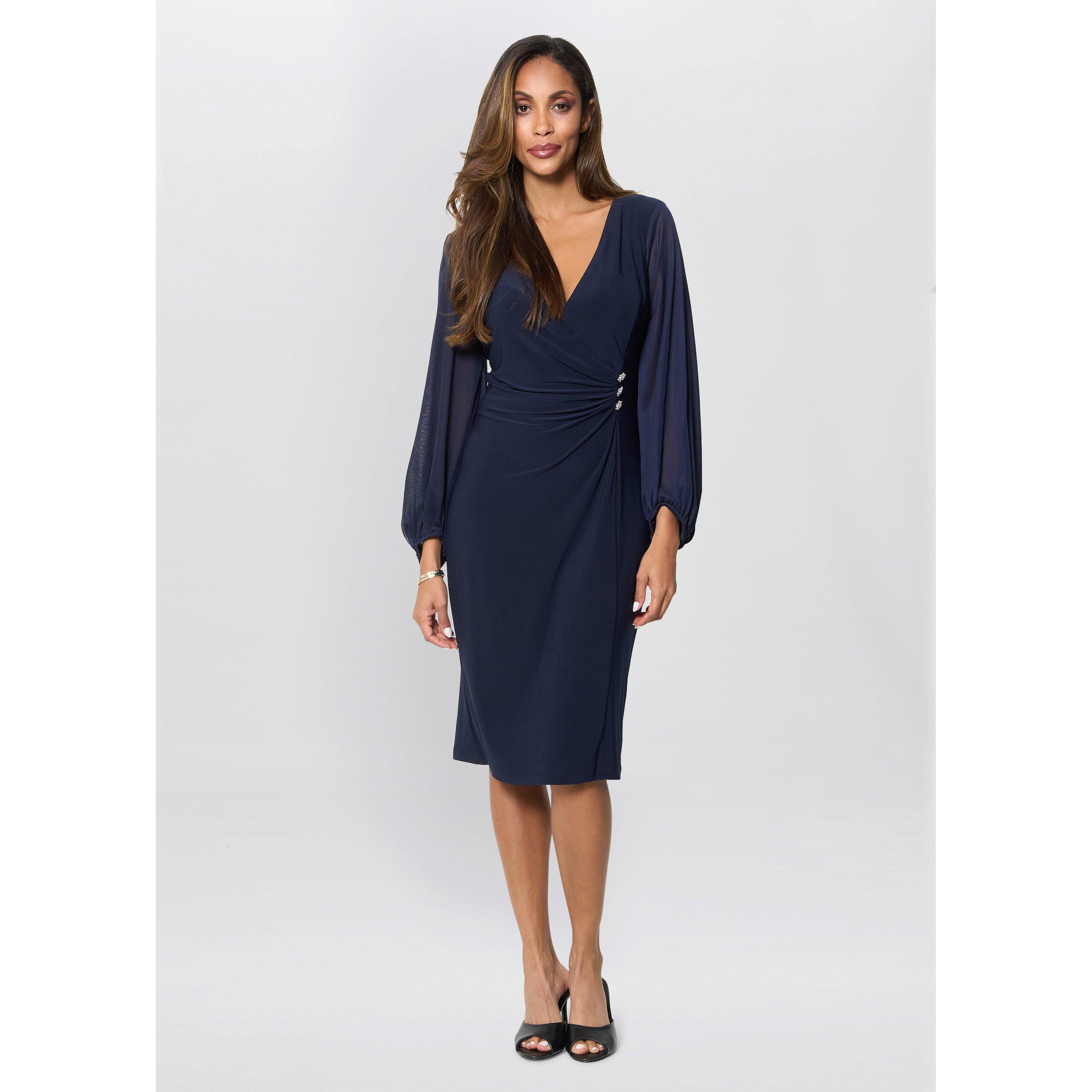 Navy - Gina Bacconi - Dee Jersey Wrap With Mesh Sleeves - 2