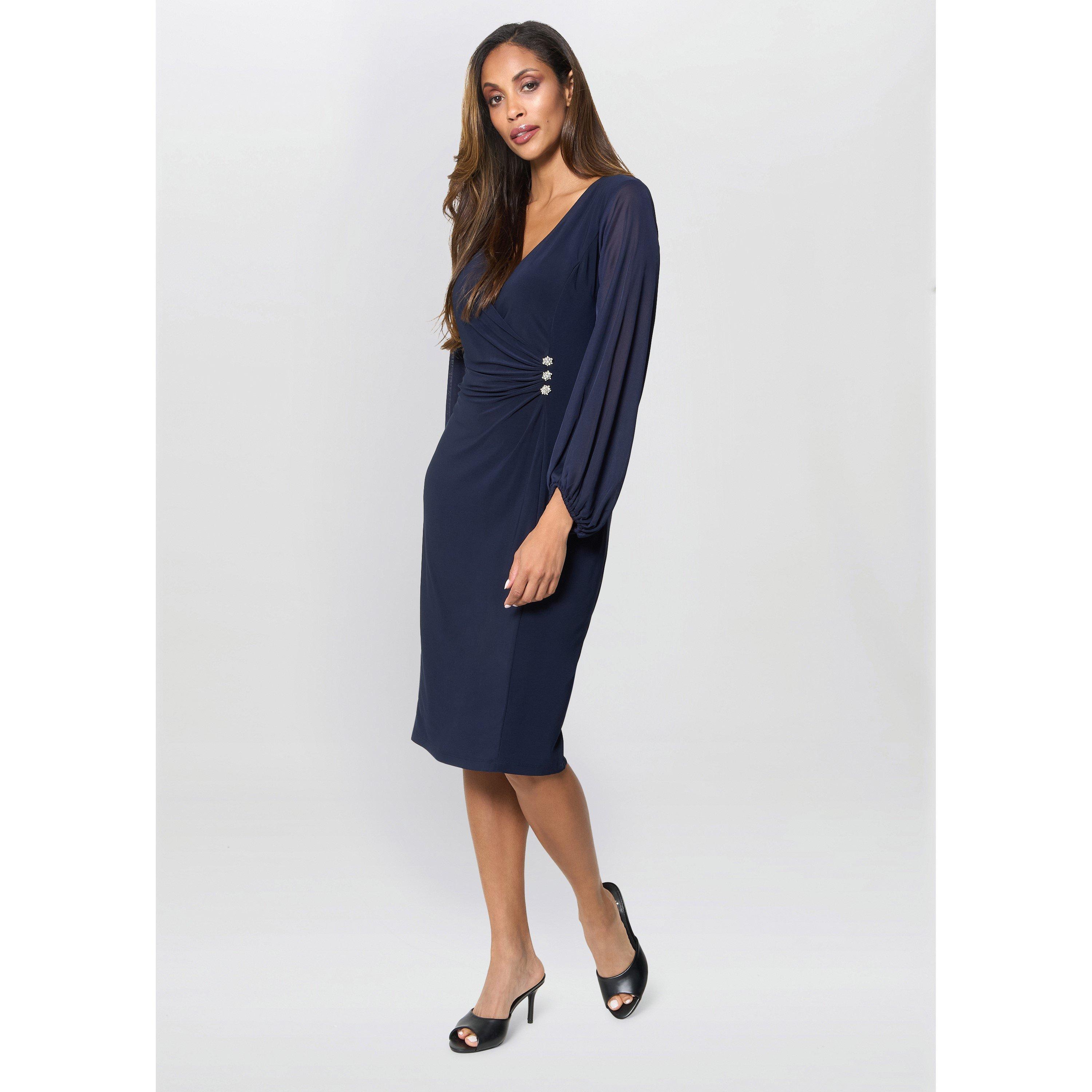 Navy - Gina Bacconi - Dee Jersey Wrap With Mesh Sleeves - 4