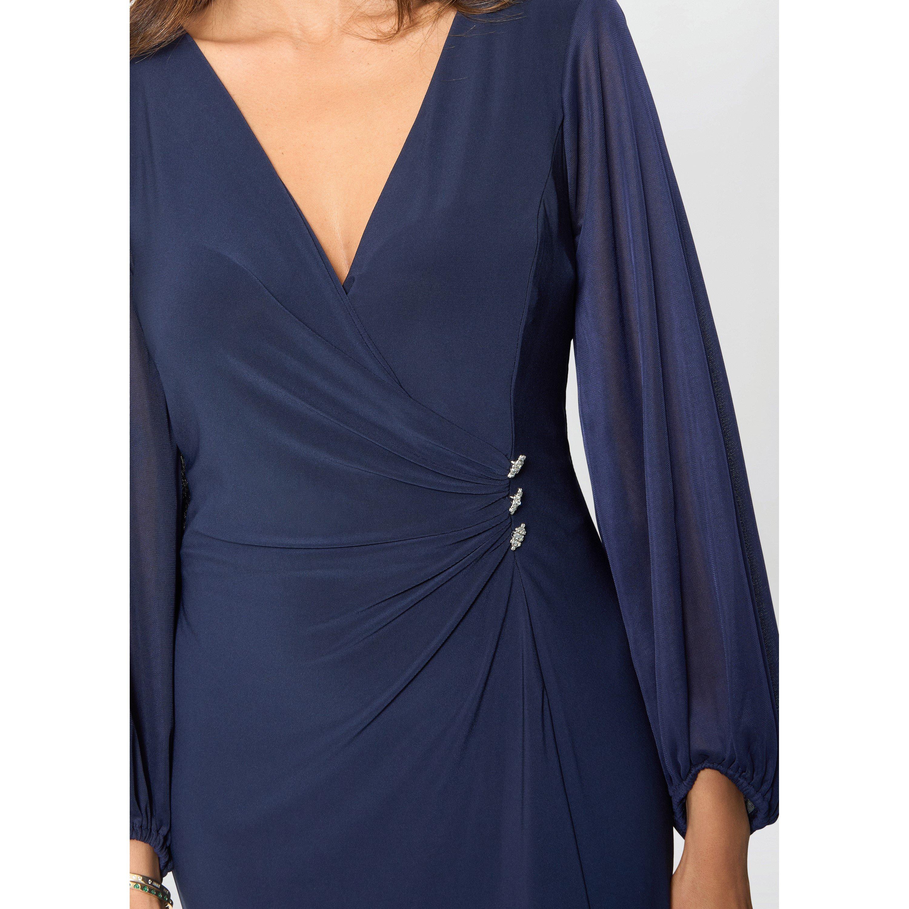 Navy - Gina Bacconi - Dee Jersey Wrap With Mesh Sleeves - 5