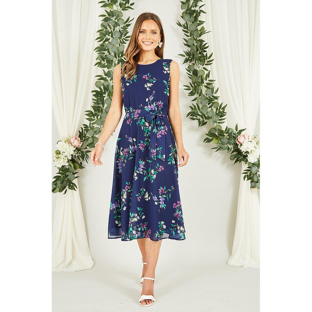 Yumi Women's Floral Print Midi Skater Dress Navy - 10