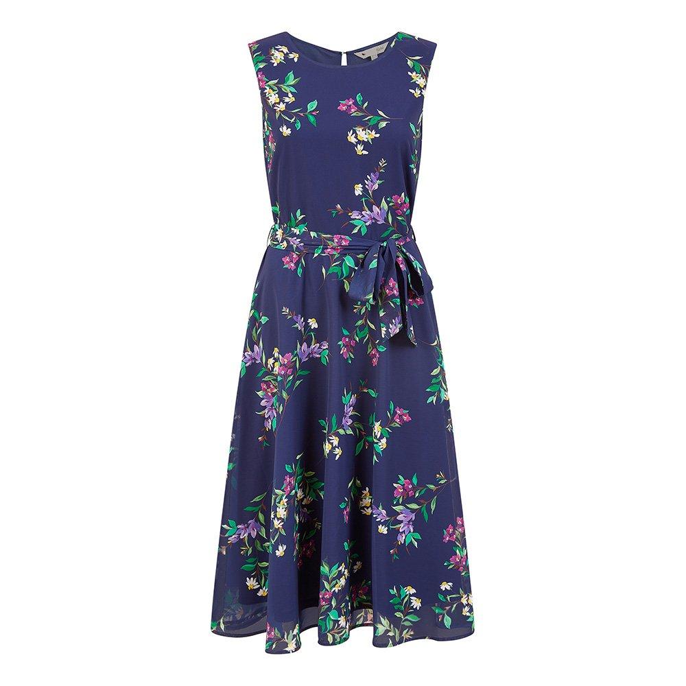 Navy - Yumi - Navy Floral Print Midi Skater Dress - 4
