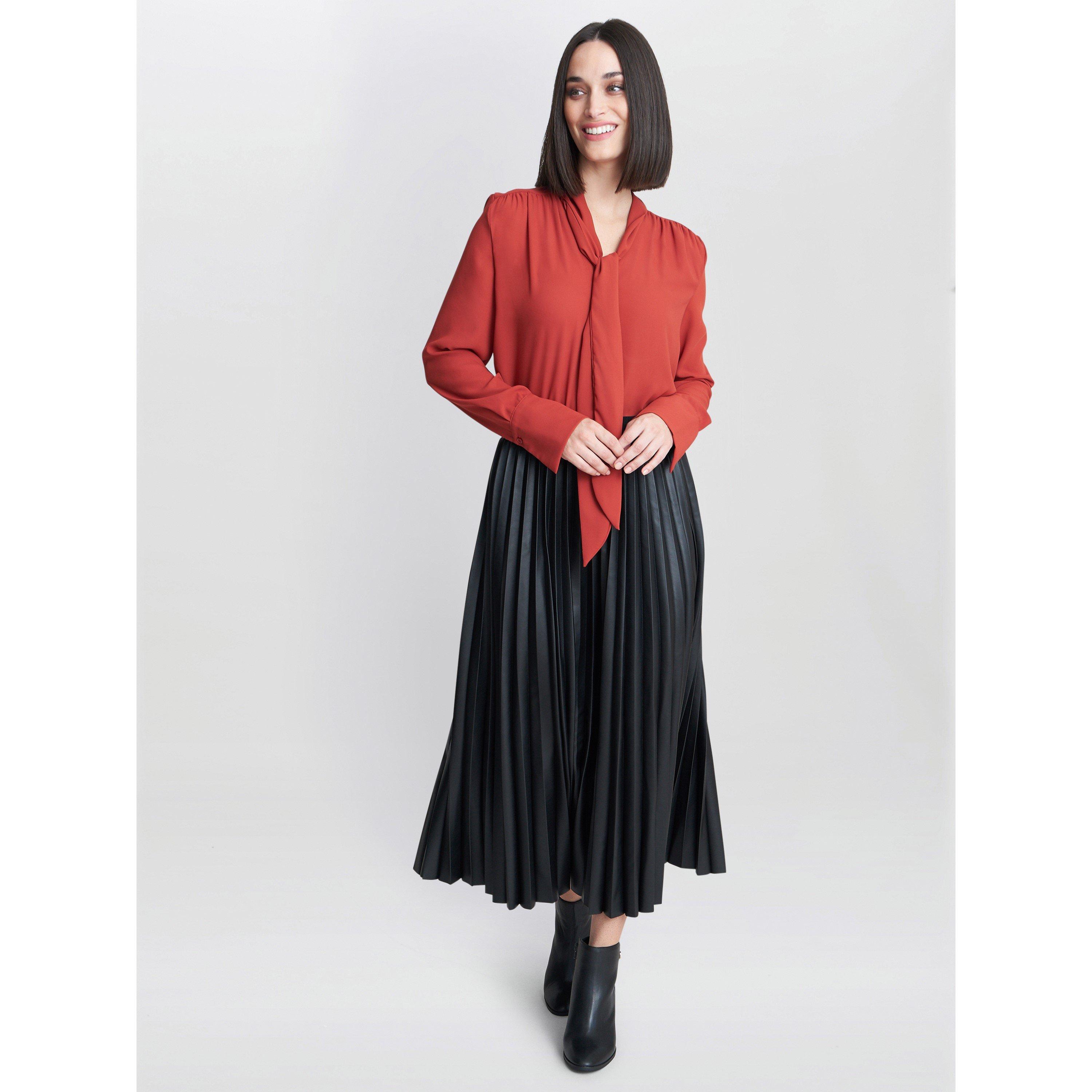Black - Gina Bacconi - Tatiana Pleated Pu Skirt - 2