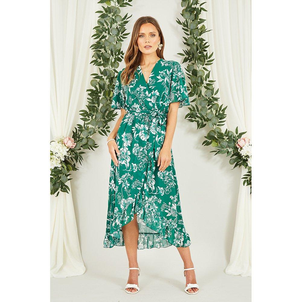 Green - Mela London - Green Floral Wrap Midi Dress - 1
