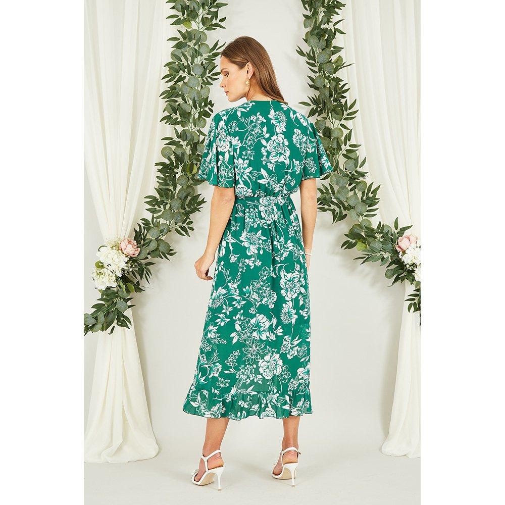 Green - Mela London - Green Floral Wrap Midi Dress - 3