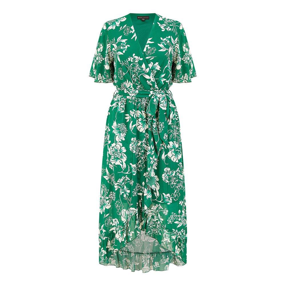 Green - Mela London - Green Floral Wrap Midi Dress - 4