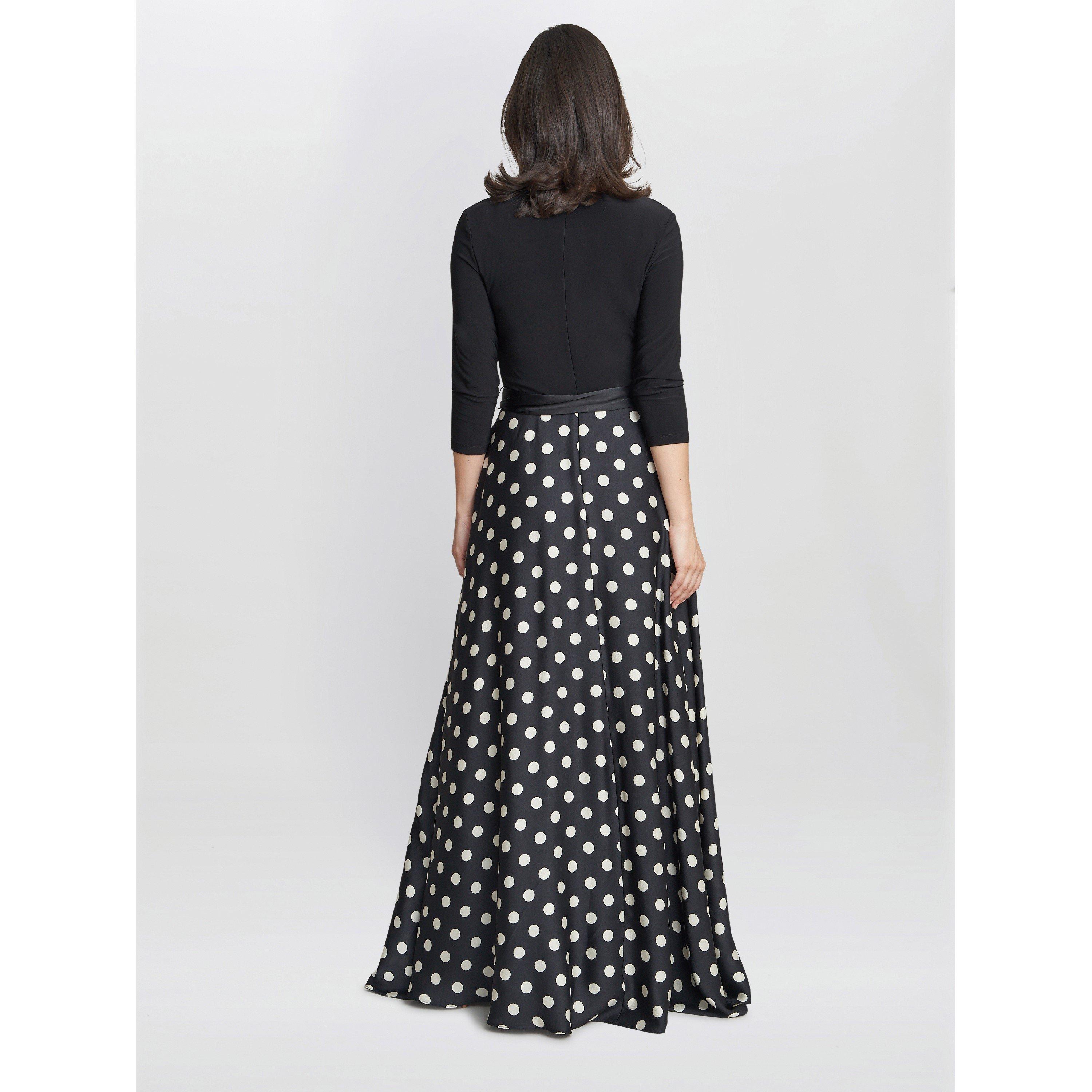 Black / White - Gina Bacconi - Christina Spot Print Satin Jersey Dress - 2