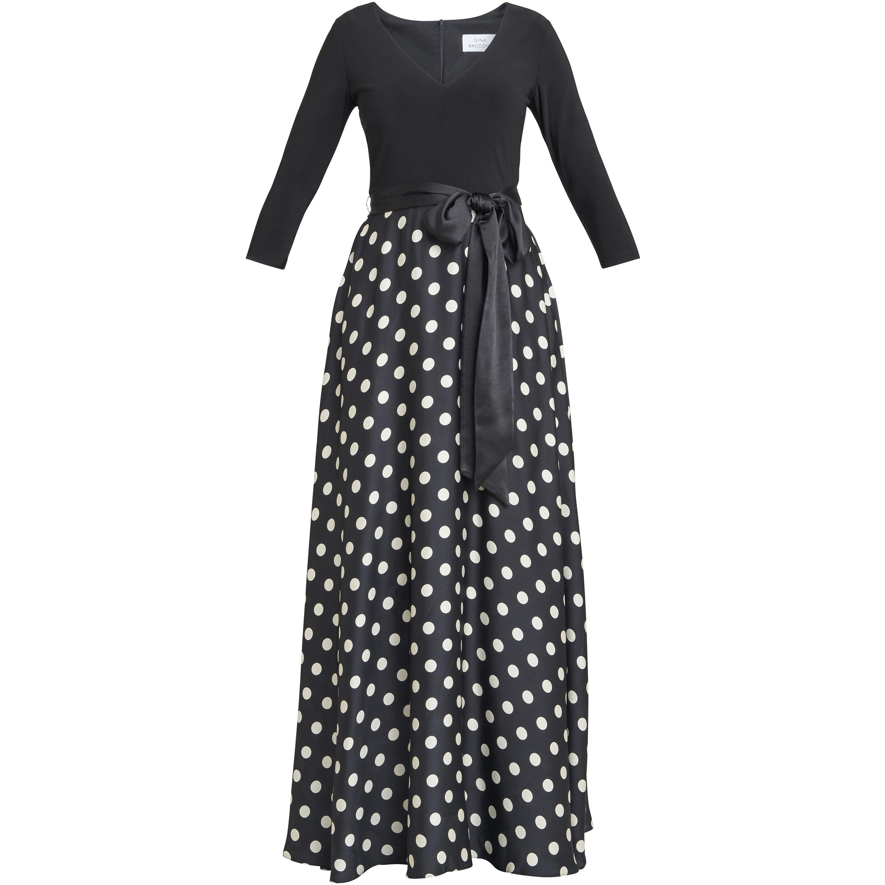 Black / White - Gina Bacconi - Christina Spot Print Satin Jersey Dress - 4