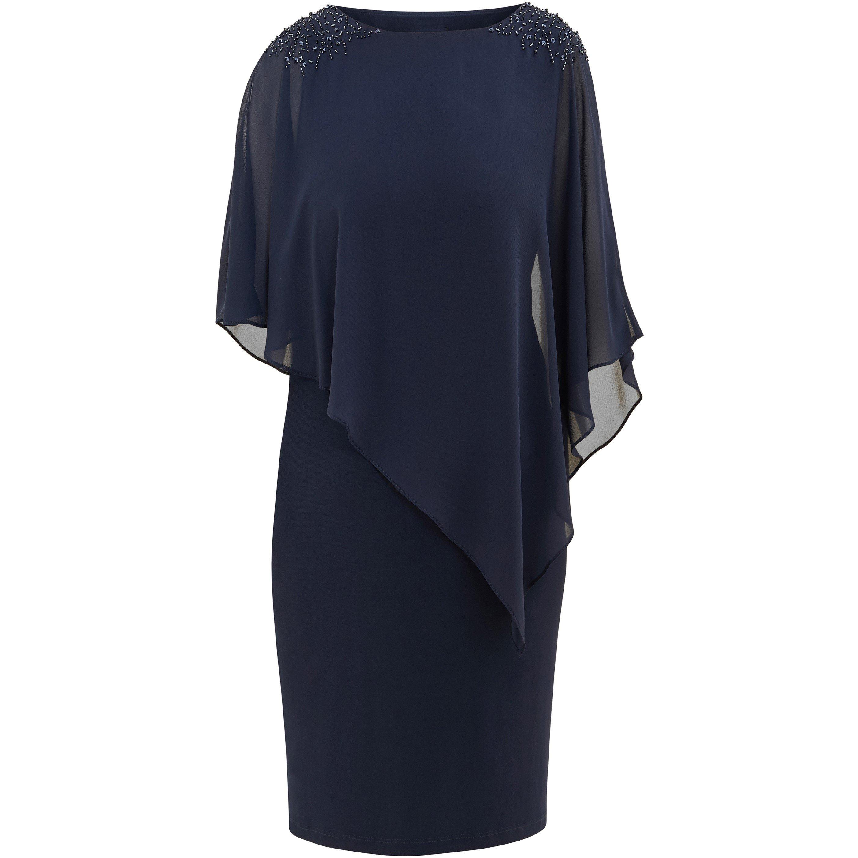 Navy - Gina Bacconi - Women's Zenna Beaded Shoulder Chiffon Shift Dress - 3