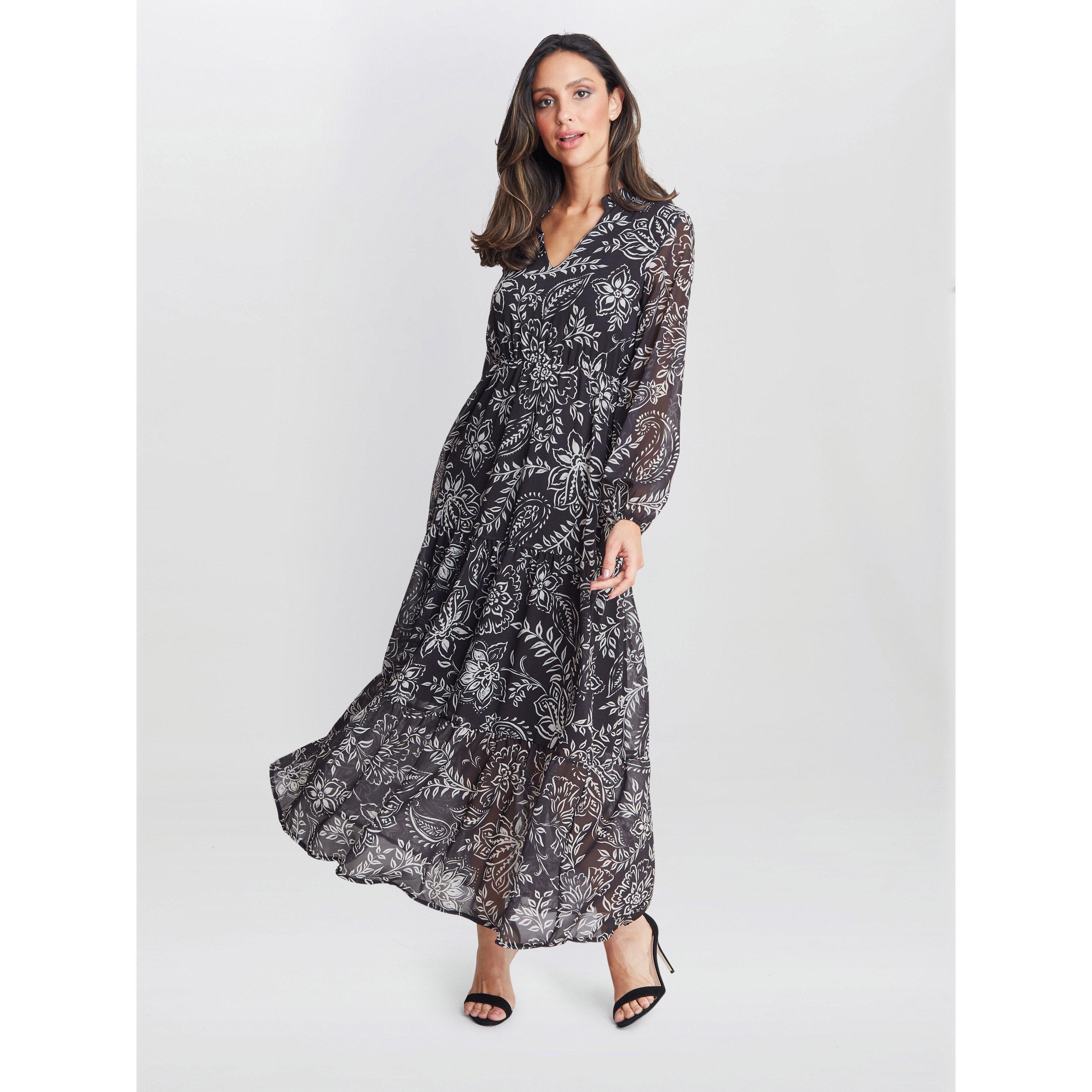 Black / Cream - Gina Bacconi - Iona Print Stand Collar Dress - 3