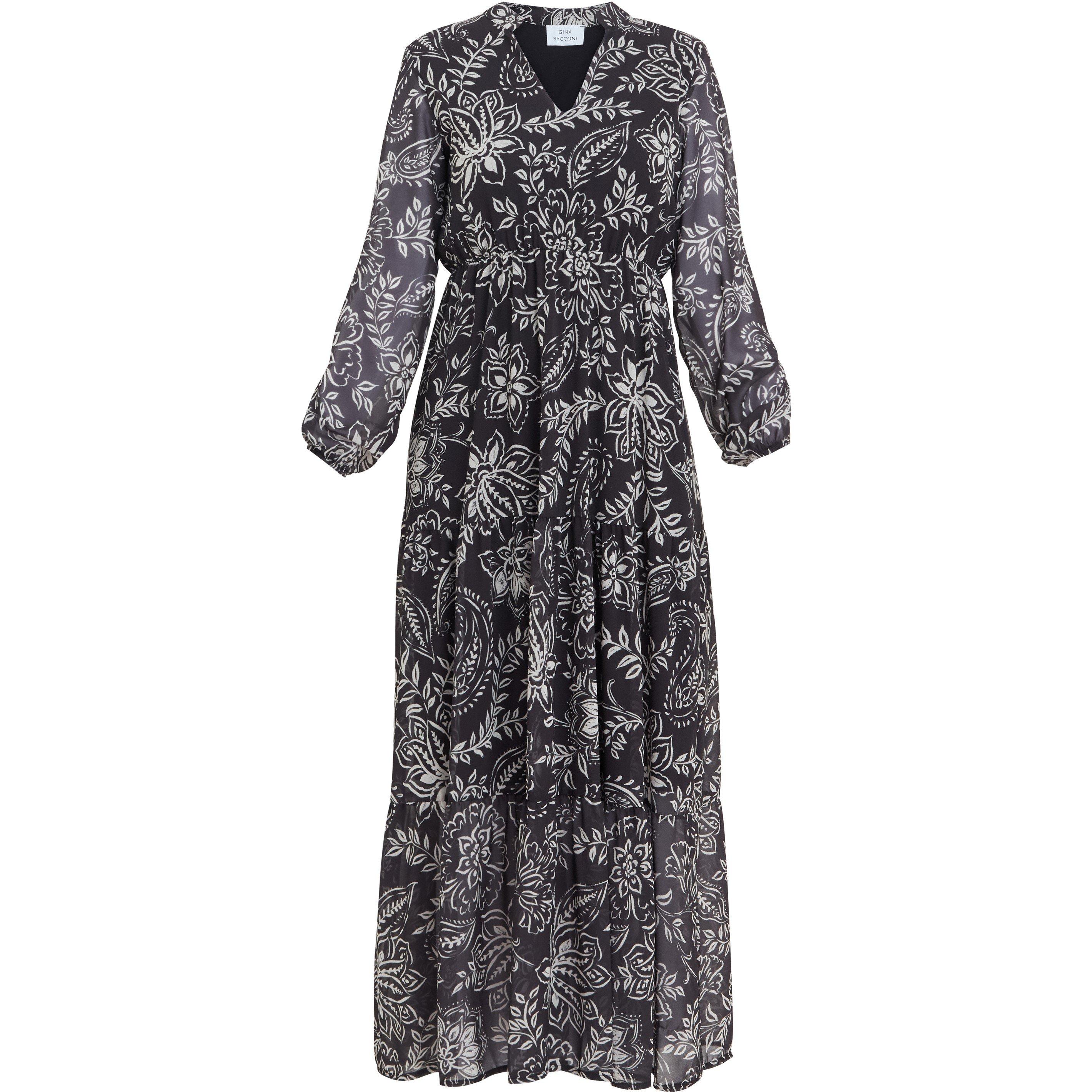 Black / Cream - Gina Bacconi - Iona Print Stand Collar Dress - 4