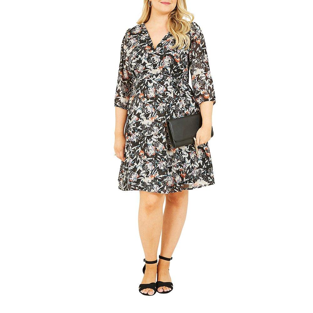Black - Yumi - Black Sketchy Floral Wrap Dress - 2