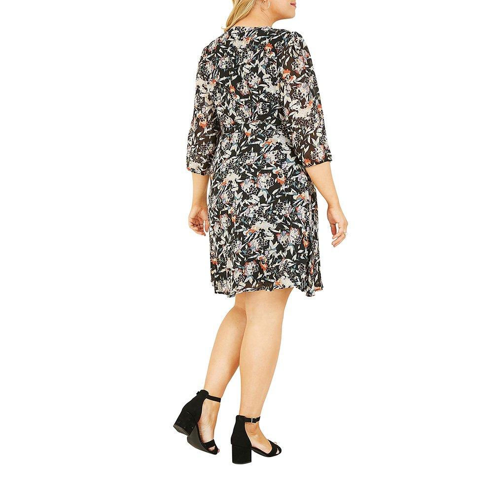 Black - Yumi - Black Sketchy Floral Wrap Dress - 3