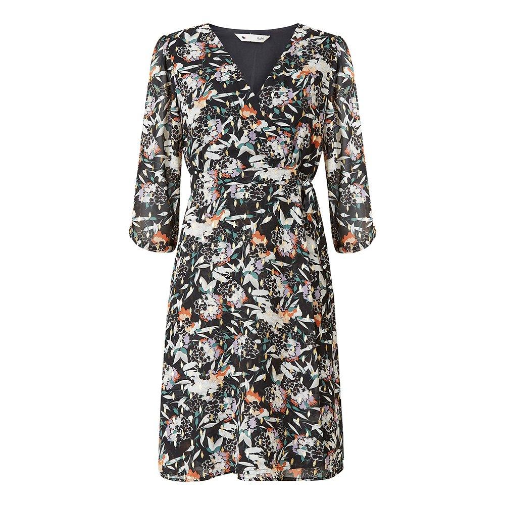 Black - Yumi - Black Sketchy Floral Wrap Dress - 4
