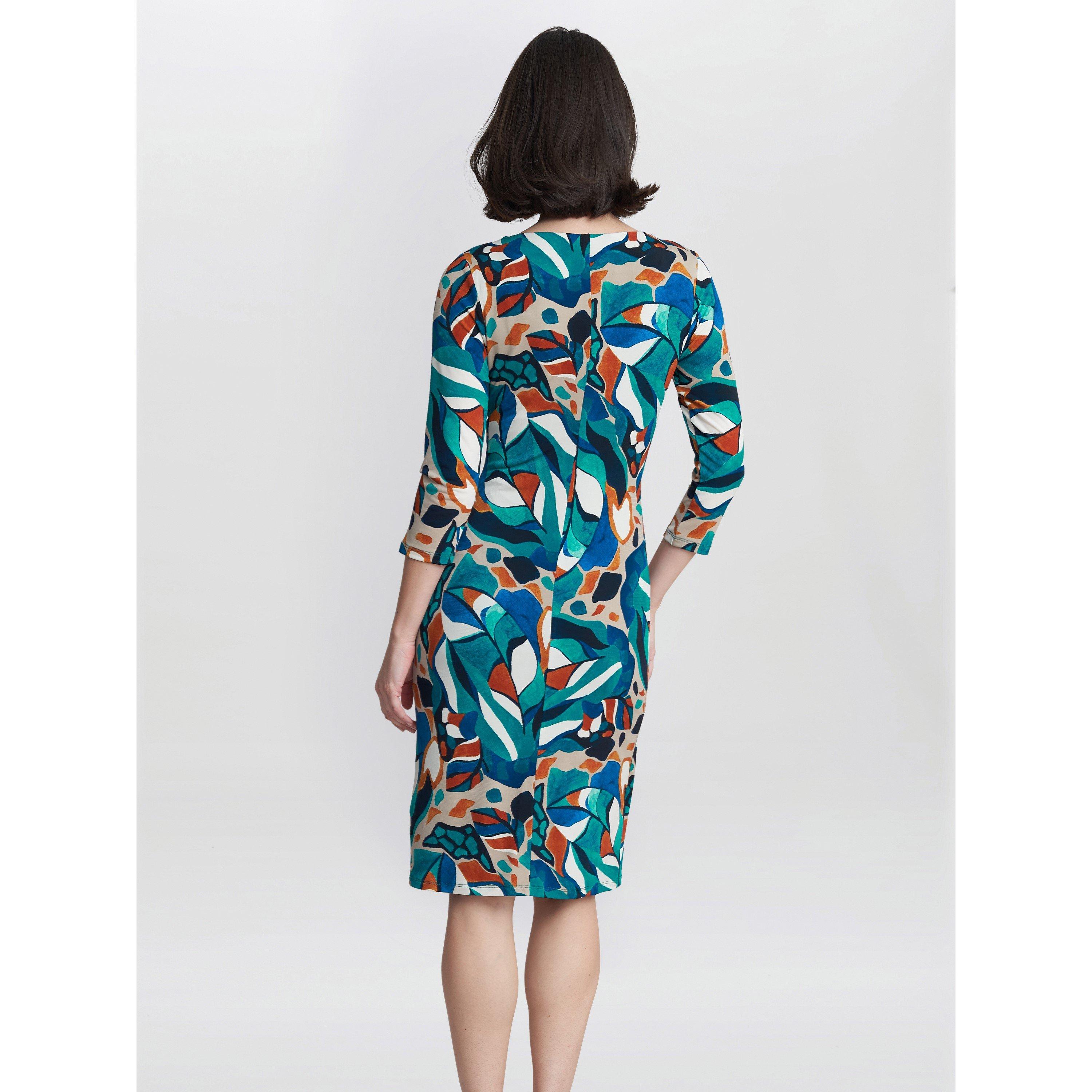 Turquoise / Bei - Gina Bacconi - Beatrix Printed Jersey Ruffle Dress - 2