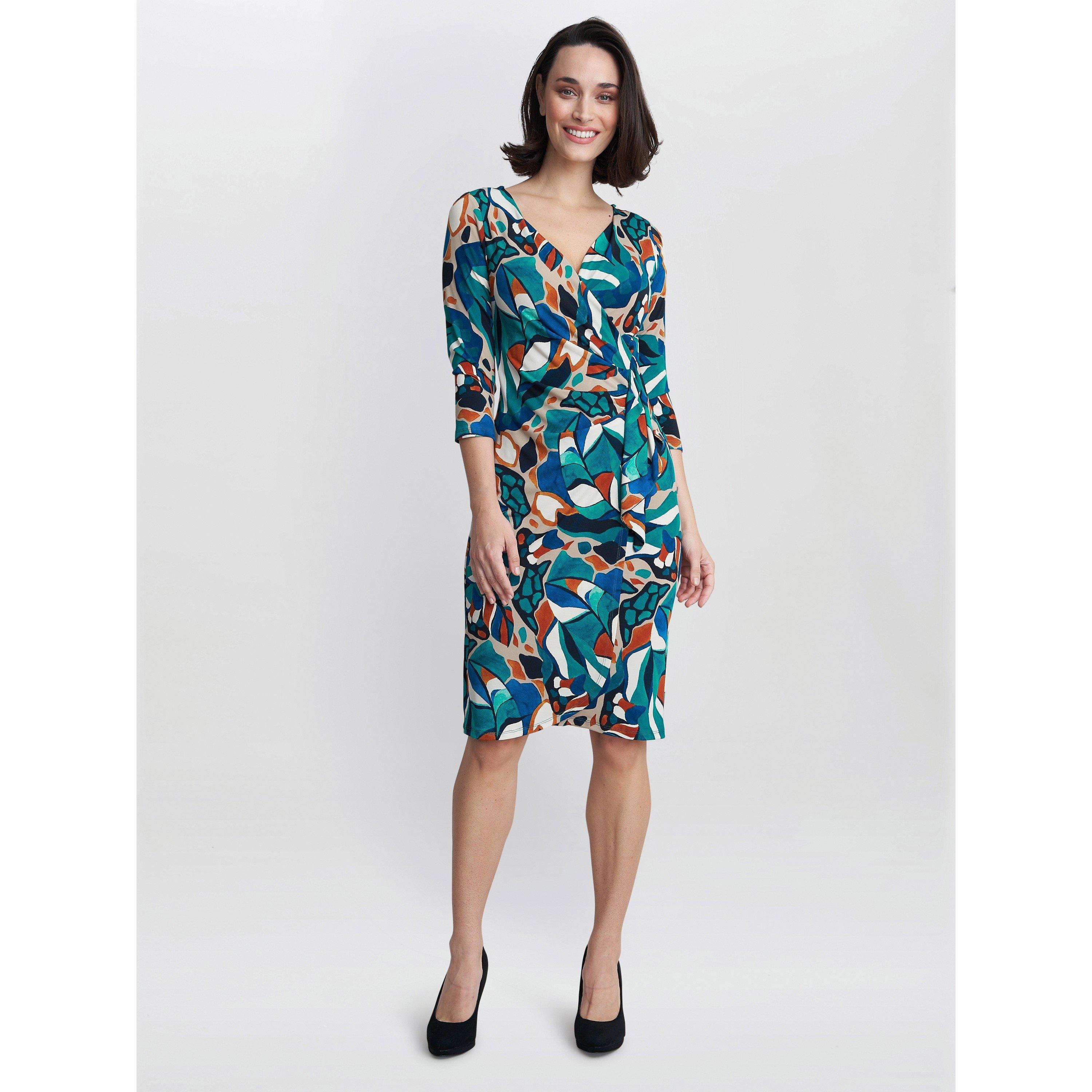 Turquoise / Bei - Gina Bacconi - Beatrix Printed Jersey Ruffle Dress - 3