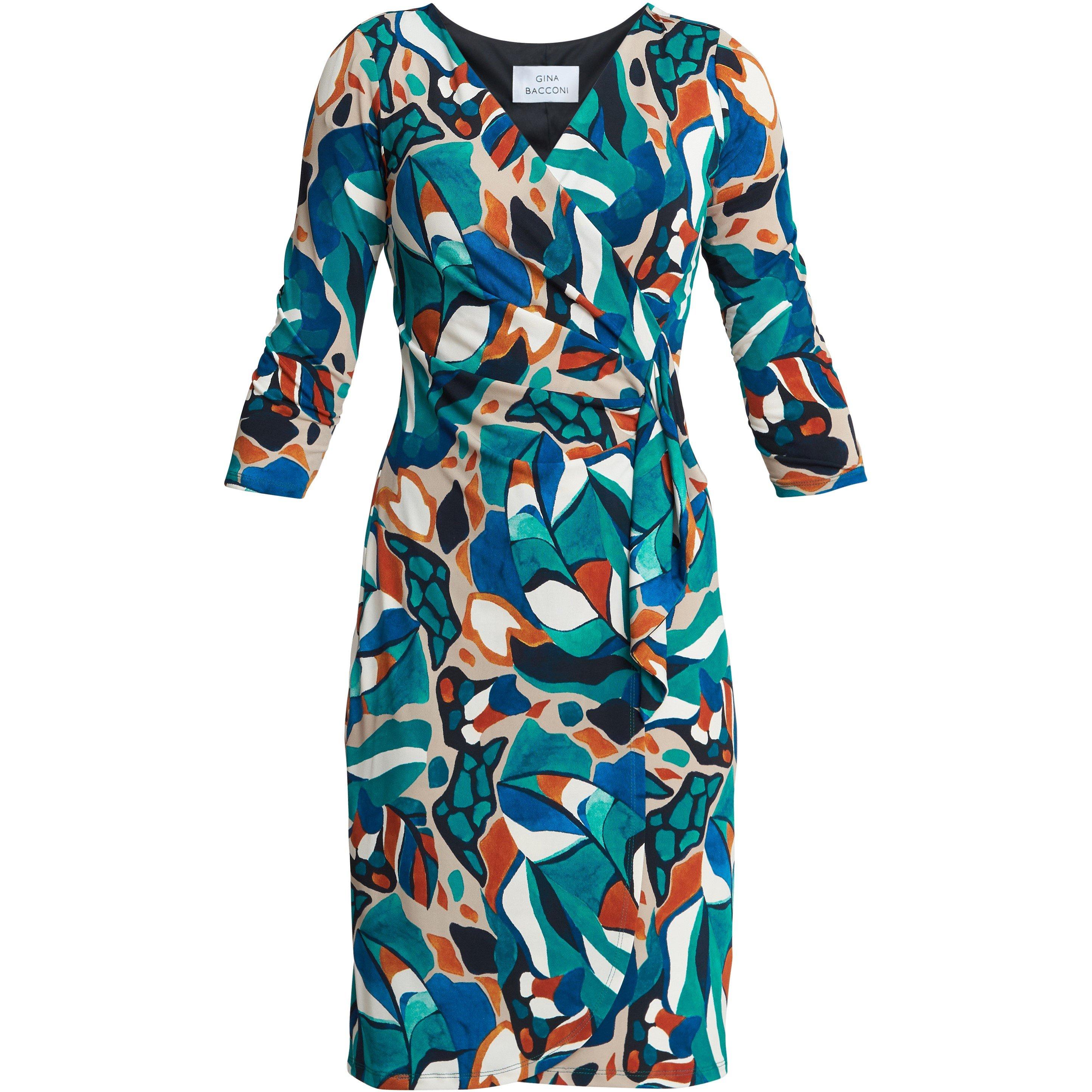 Turquoise / Bei - Gina Bacconi - Beatrix Printed Jersey Ruffle Dress - 4