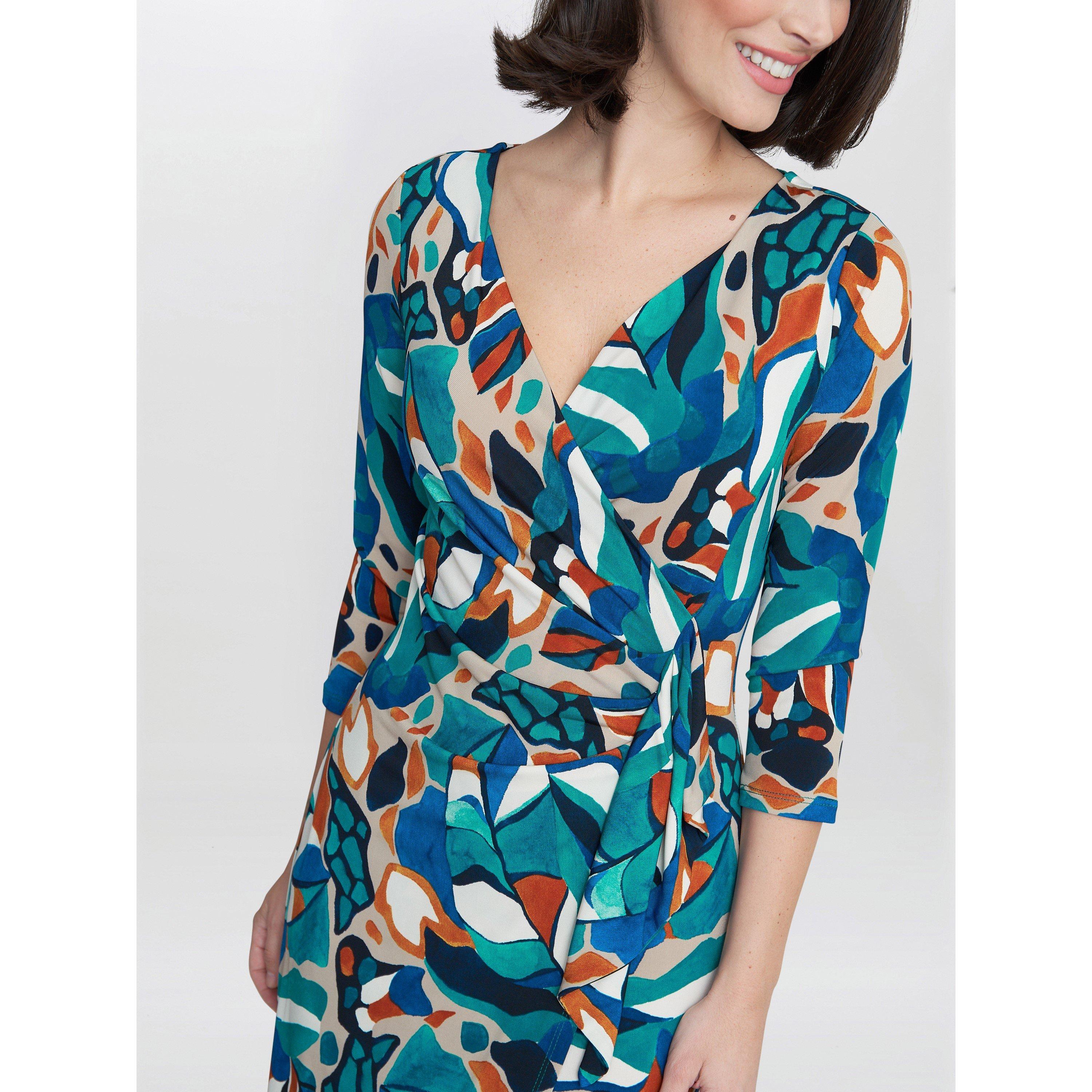 Turquoise / Bei - Gina Bacconi - Beatrix Printed Jersey Ruffle Dress - 5