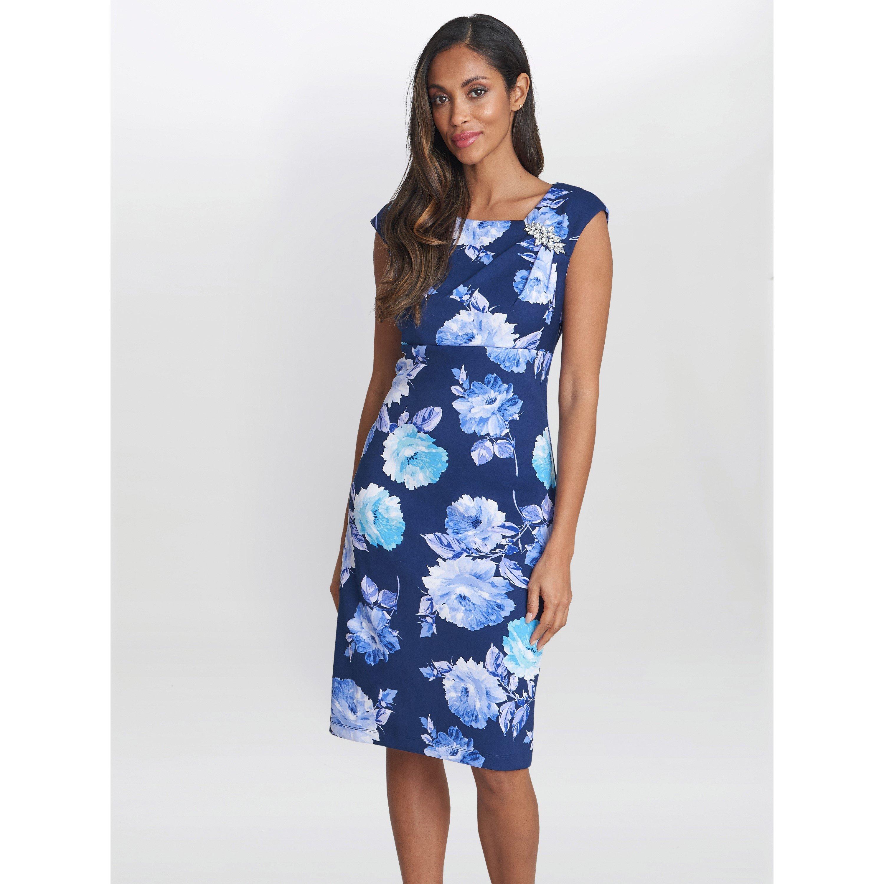 Gina Bacconi Women's Magda Printed Shift Dress With Trim - Navy /  - 16