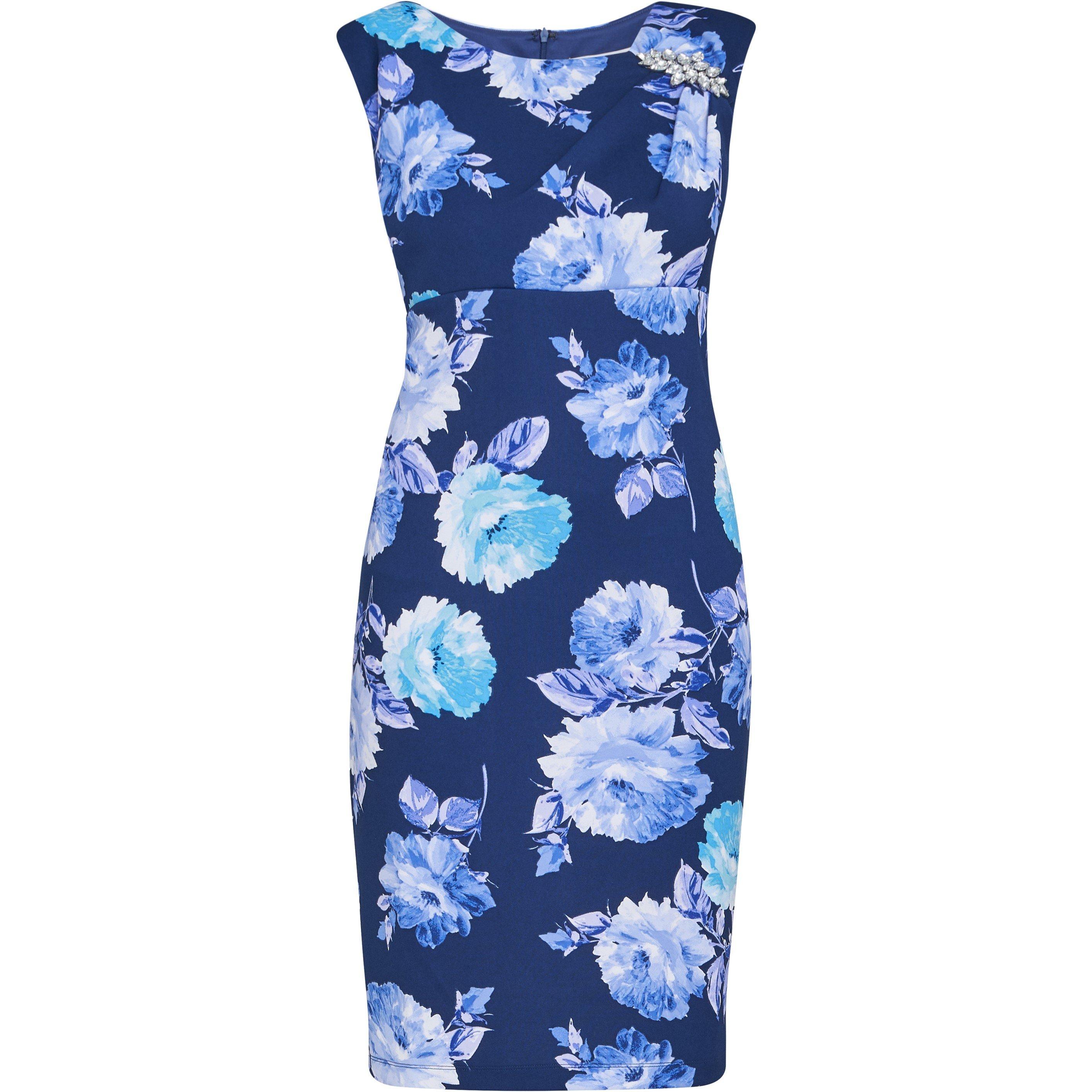 Navy / Multi - Gina Bacconi - Magda Printed Shift Dress With Trim - 4