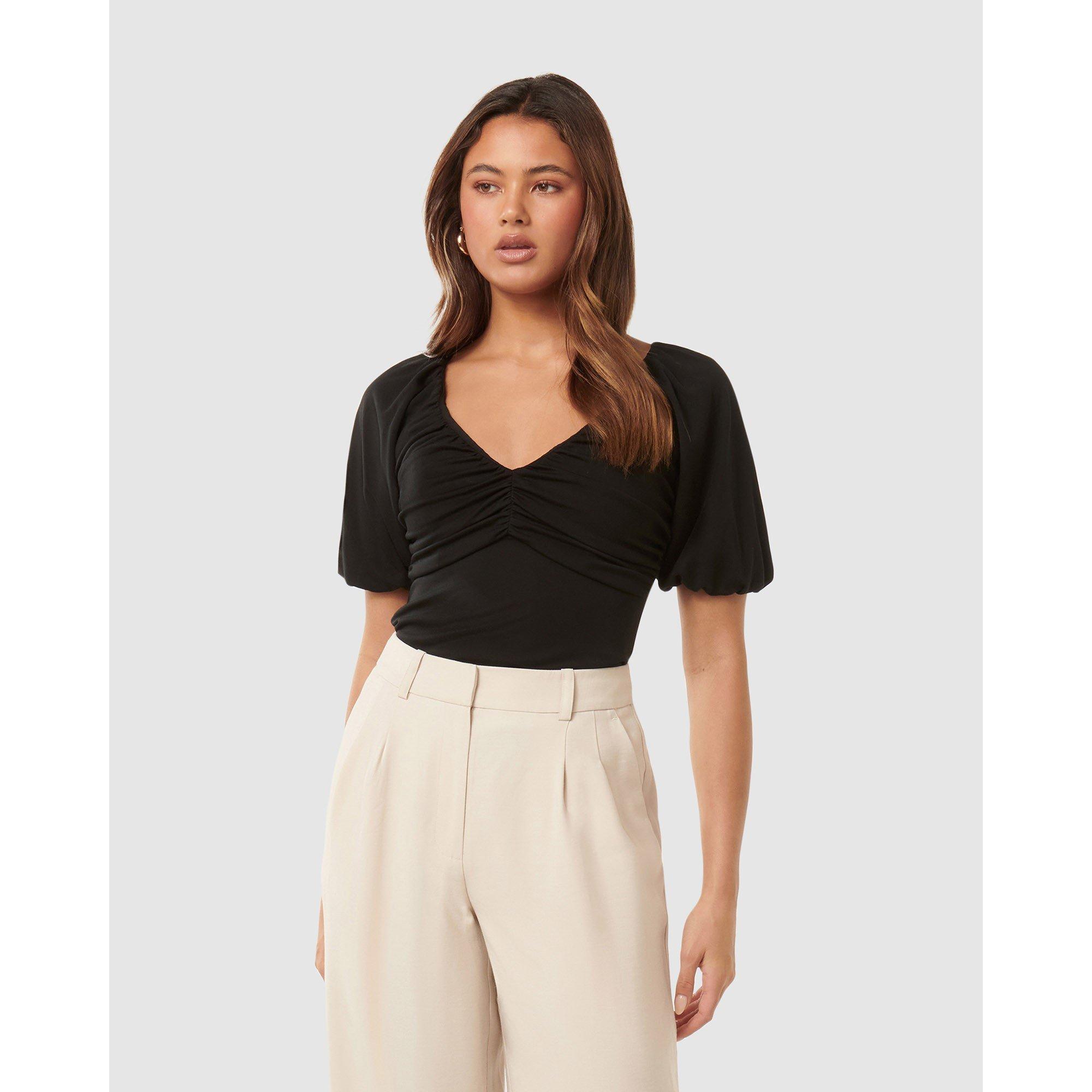 Black - Forever New - Desiree Ruched V Neck Raglan Top - 3