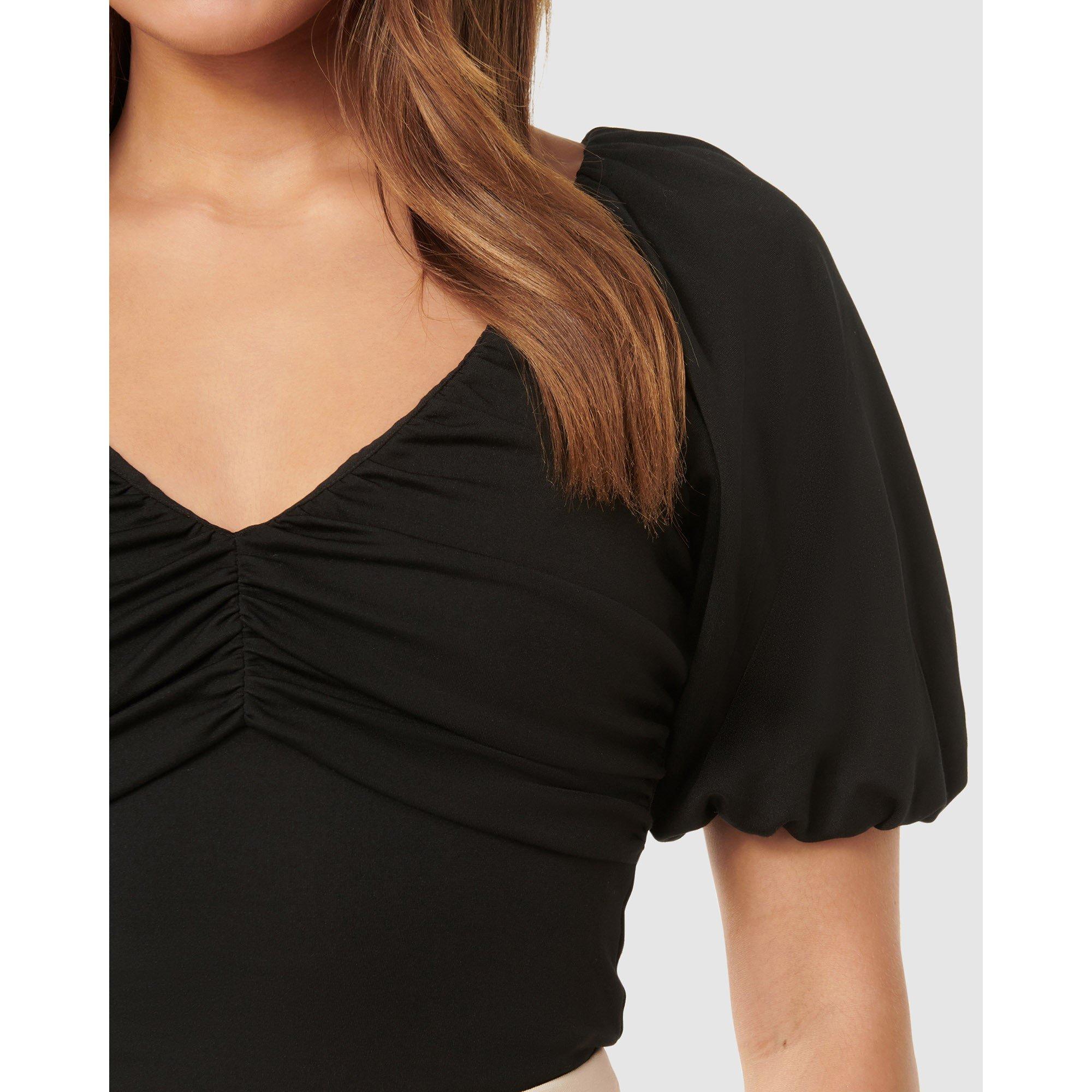 Black - Forever New - Desiree Ruched V Neck Raglan Top - 4