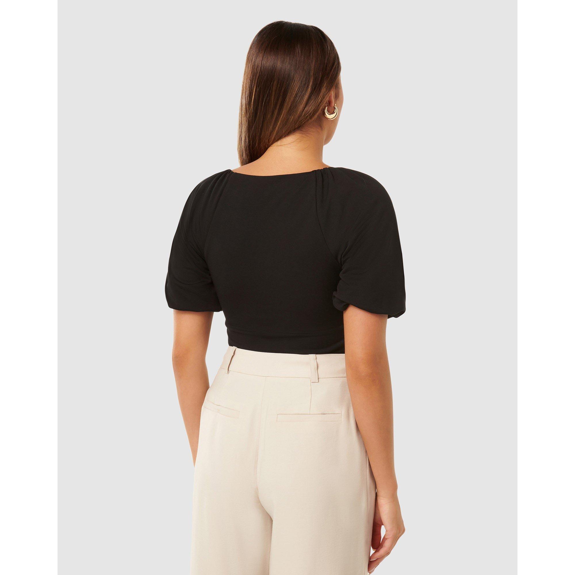 Black - Forever New - Desiree Ruched V Neck Raglan Top - 6