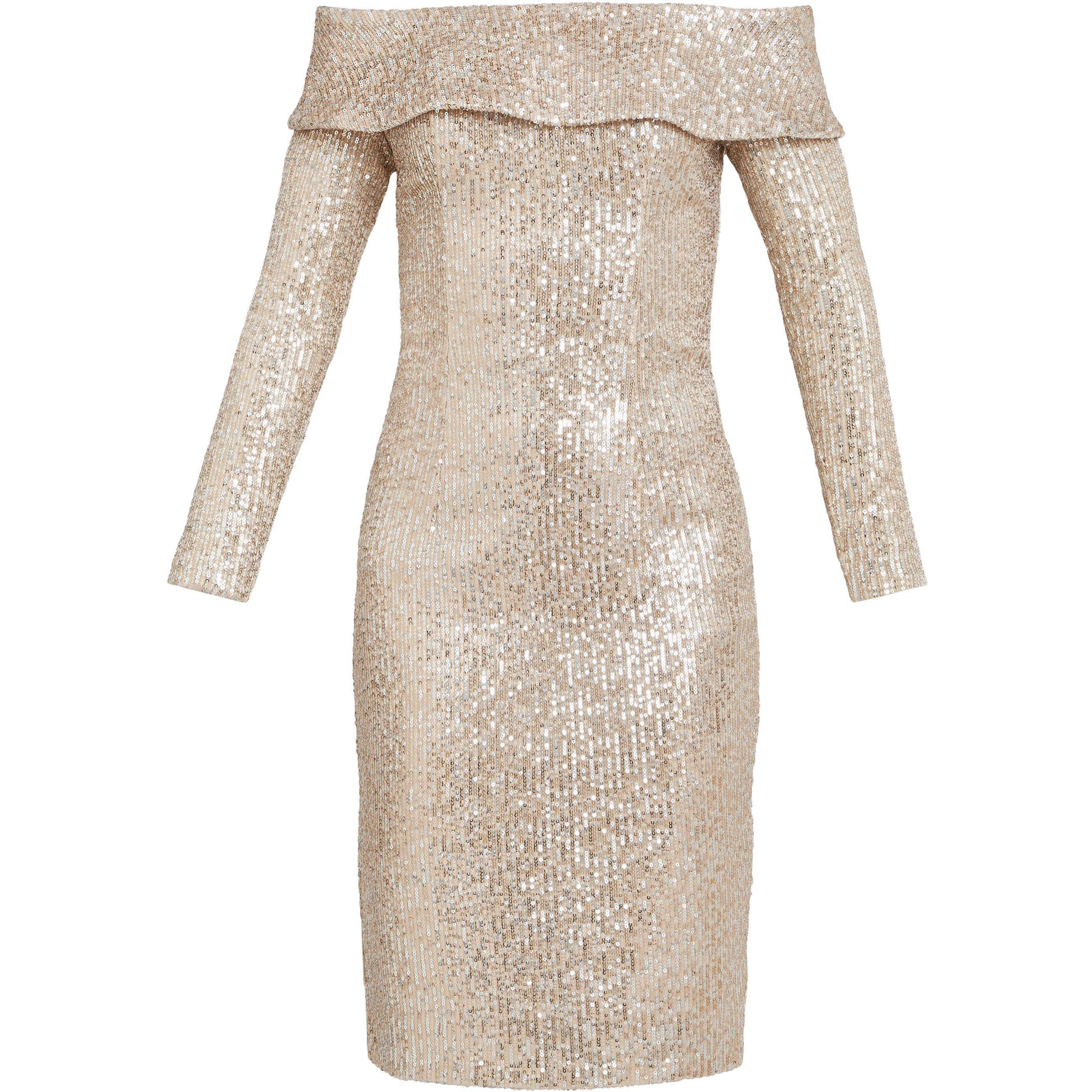 Taupe - Gina Bacconi - Anthea Off The Shoulder Sequin Dress - 4
