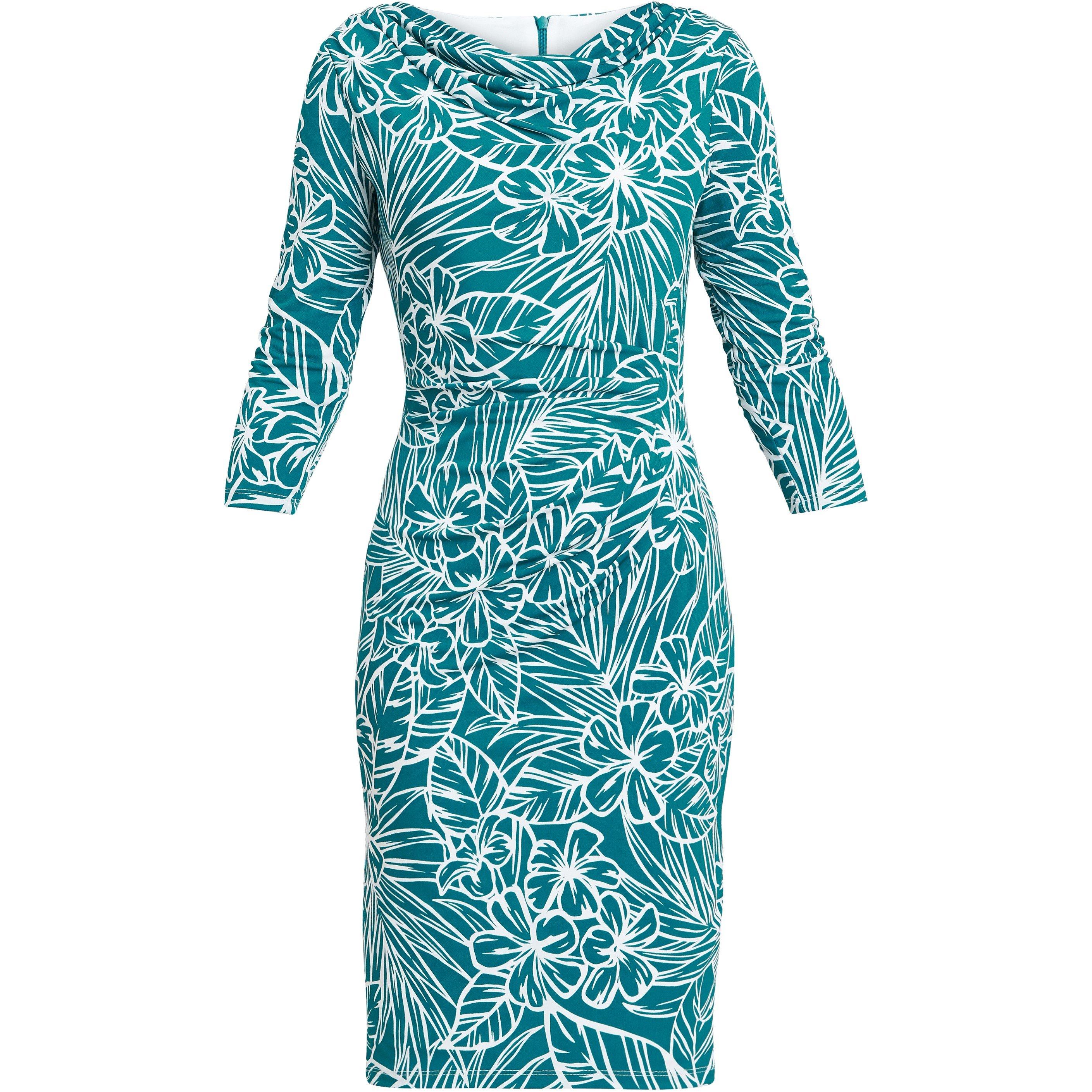 Teal - Gina Bacconi - Adeline Printed Jersey Cowl Neck Dress - 4
