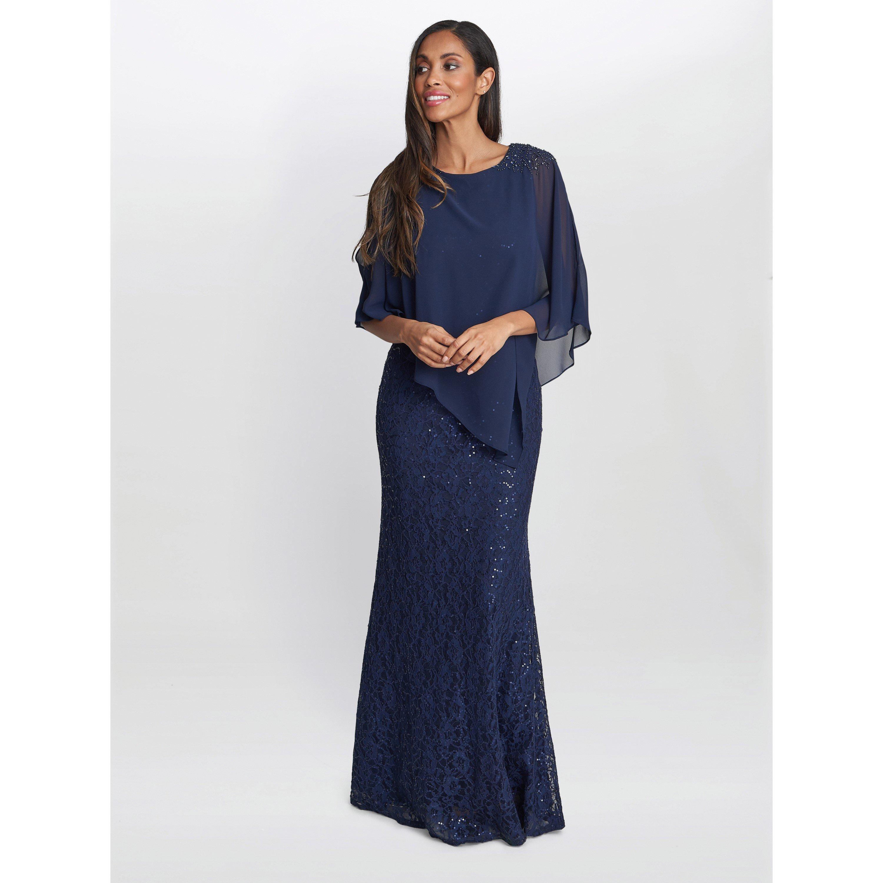Spring Navy - Gina Bacconi - Ginger Sequin Lace Dress With Chiffon - 1