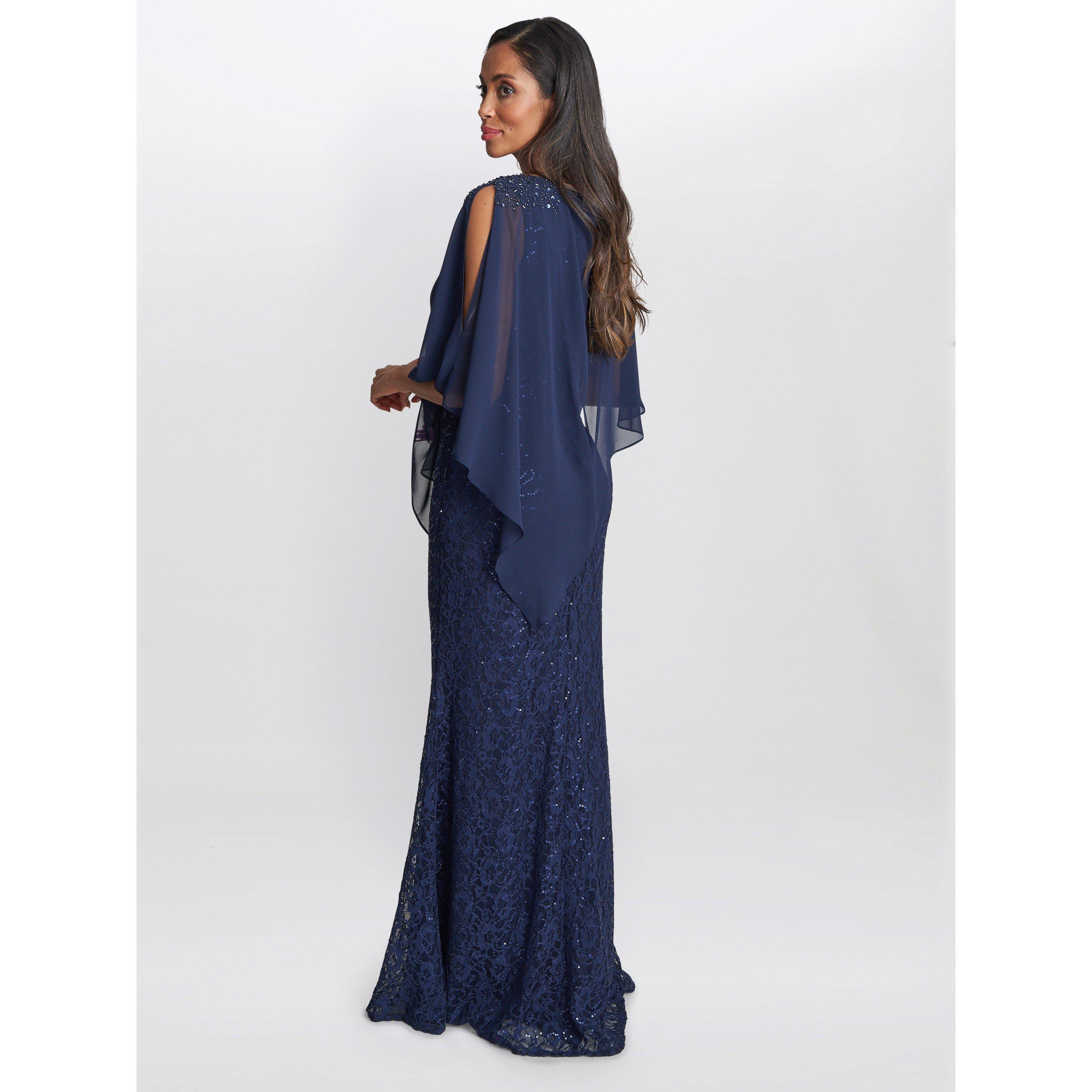 Spring Navy - Gina Bacconi - Ginger Sequin Lace Dress With Chiffon - 2
