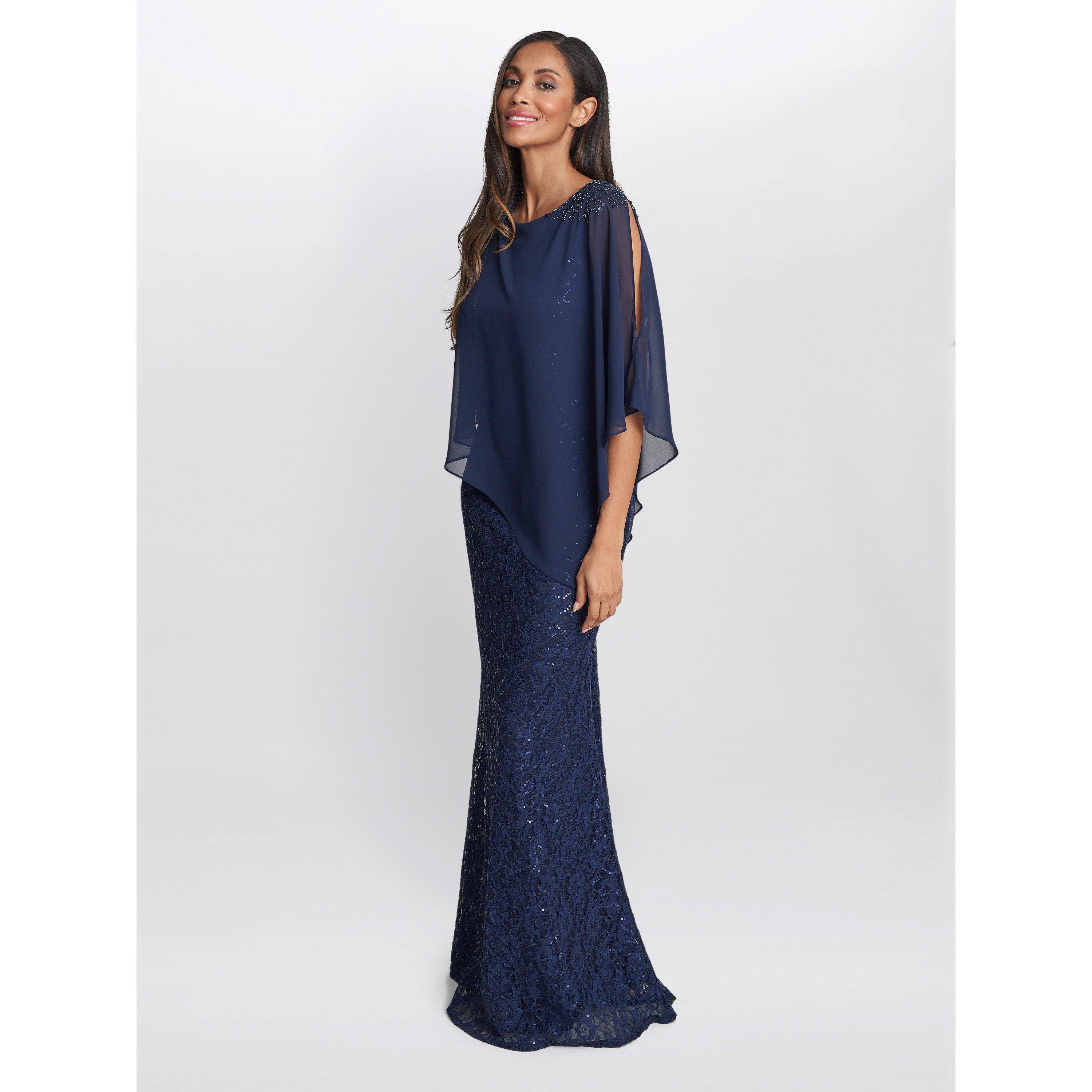 Spring Navy - Gina Bacconi - Ginger Sequin Lace Dress With Chiffon - 3