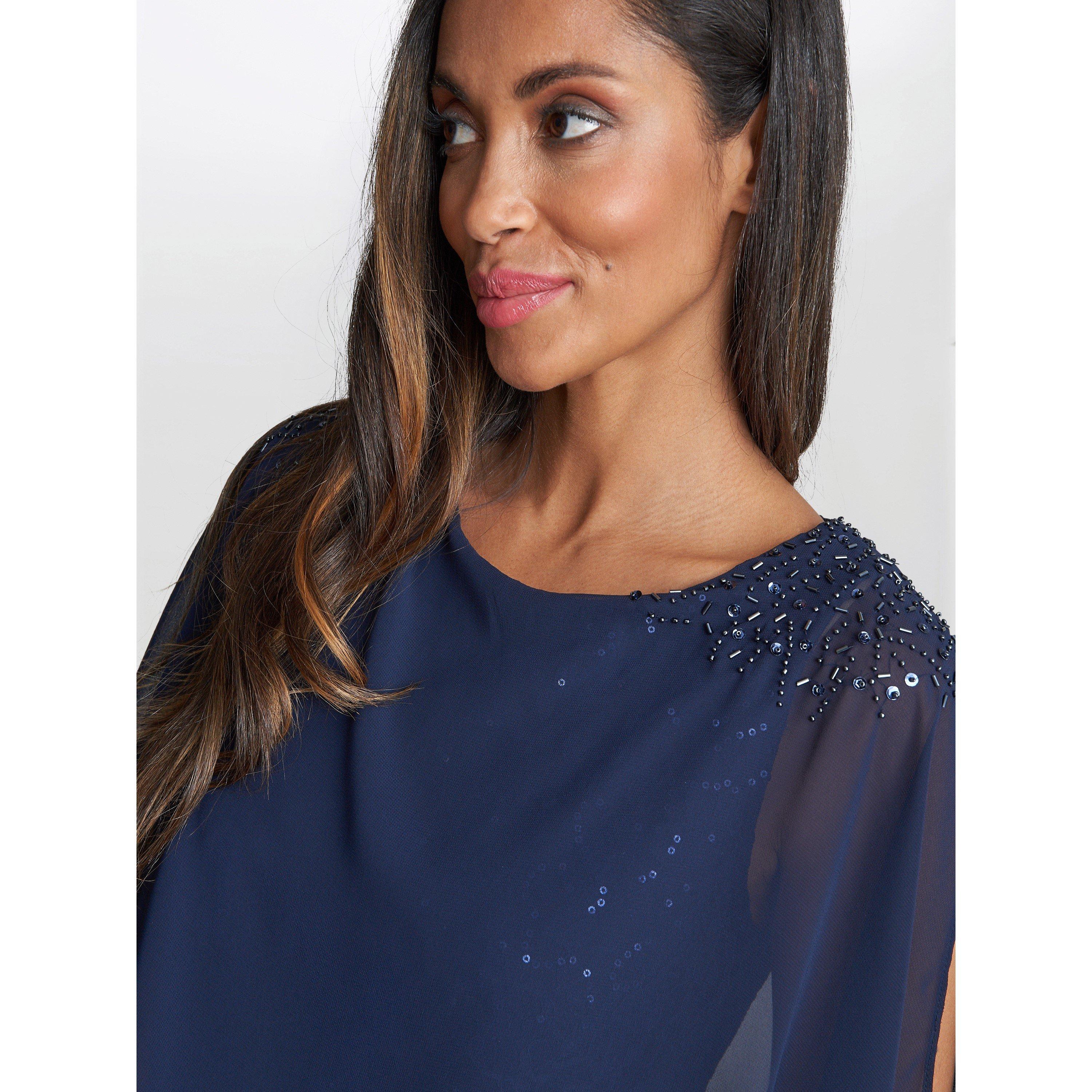 Spring Navy - Gina Bacconi - Ginger Sequin Lace Dress With Chiffon - 5
