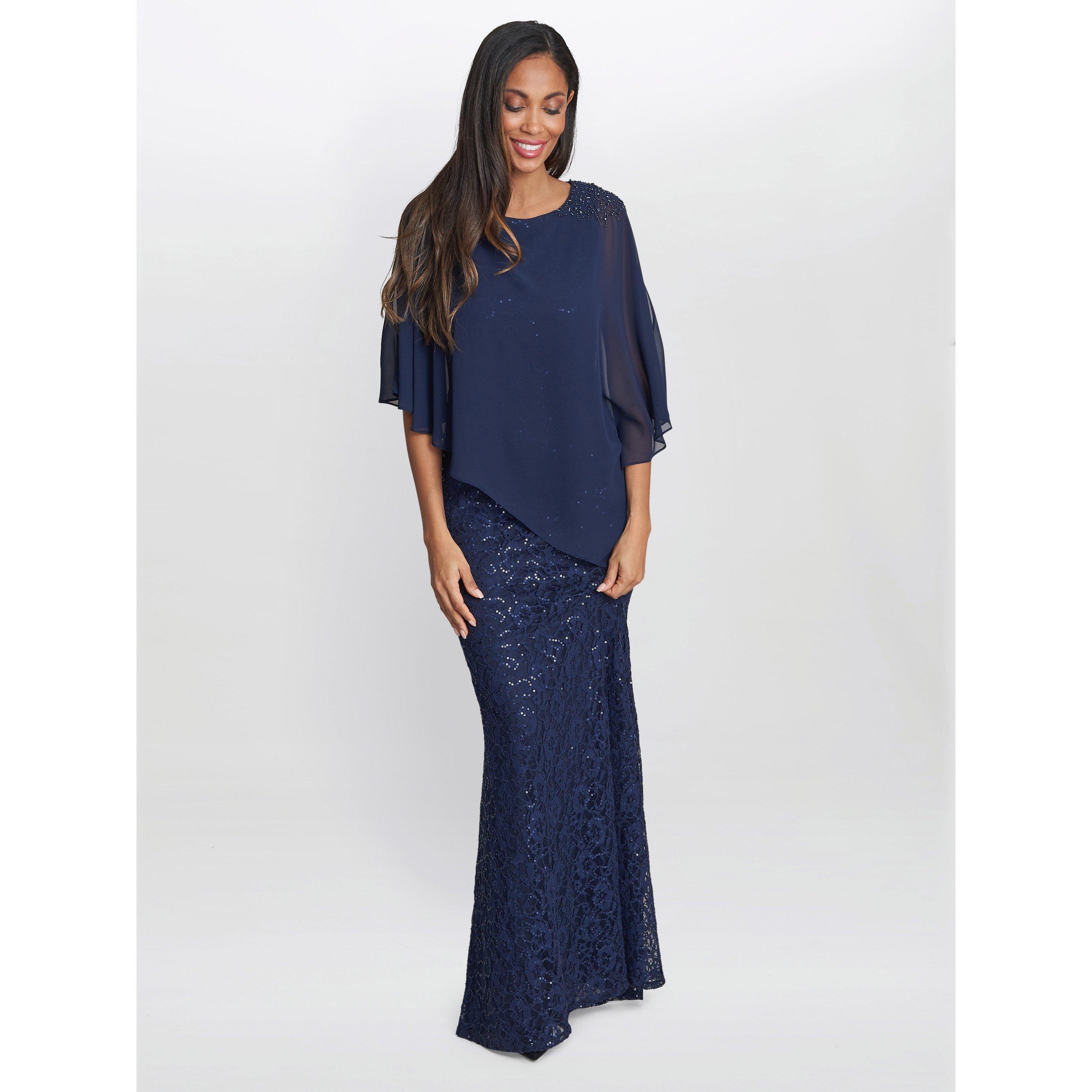 Spring Navy - Gina Bacconi - Ginger Sequin Lace Dress With Chiffon - 6