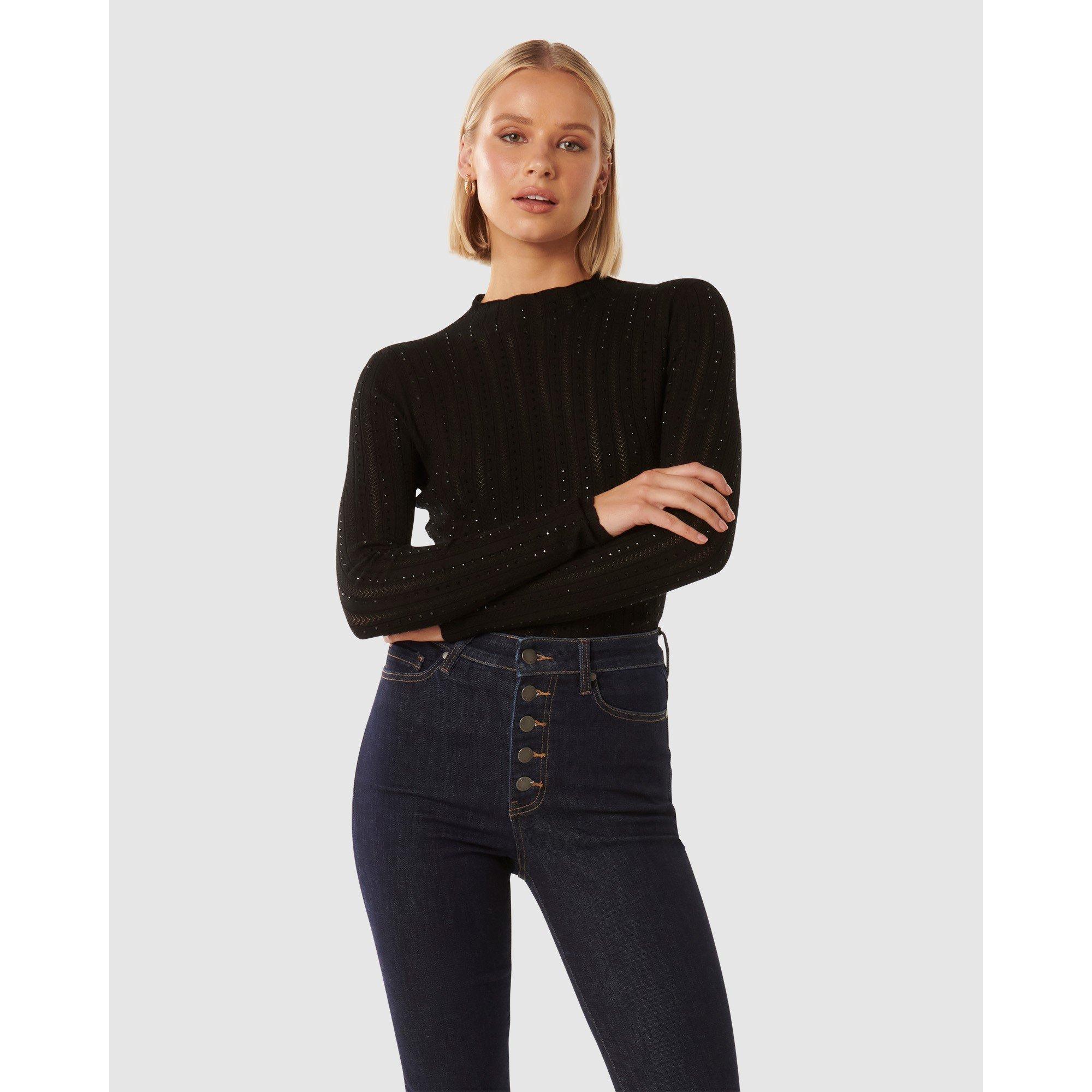 Black - Forever New - Natalie Embellished Knit Top - 2
