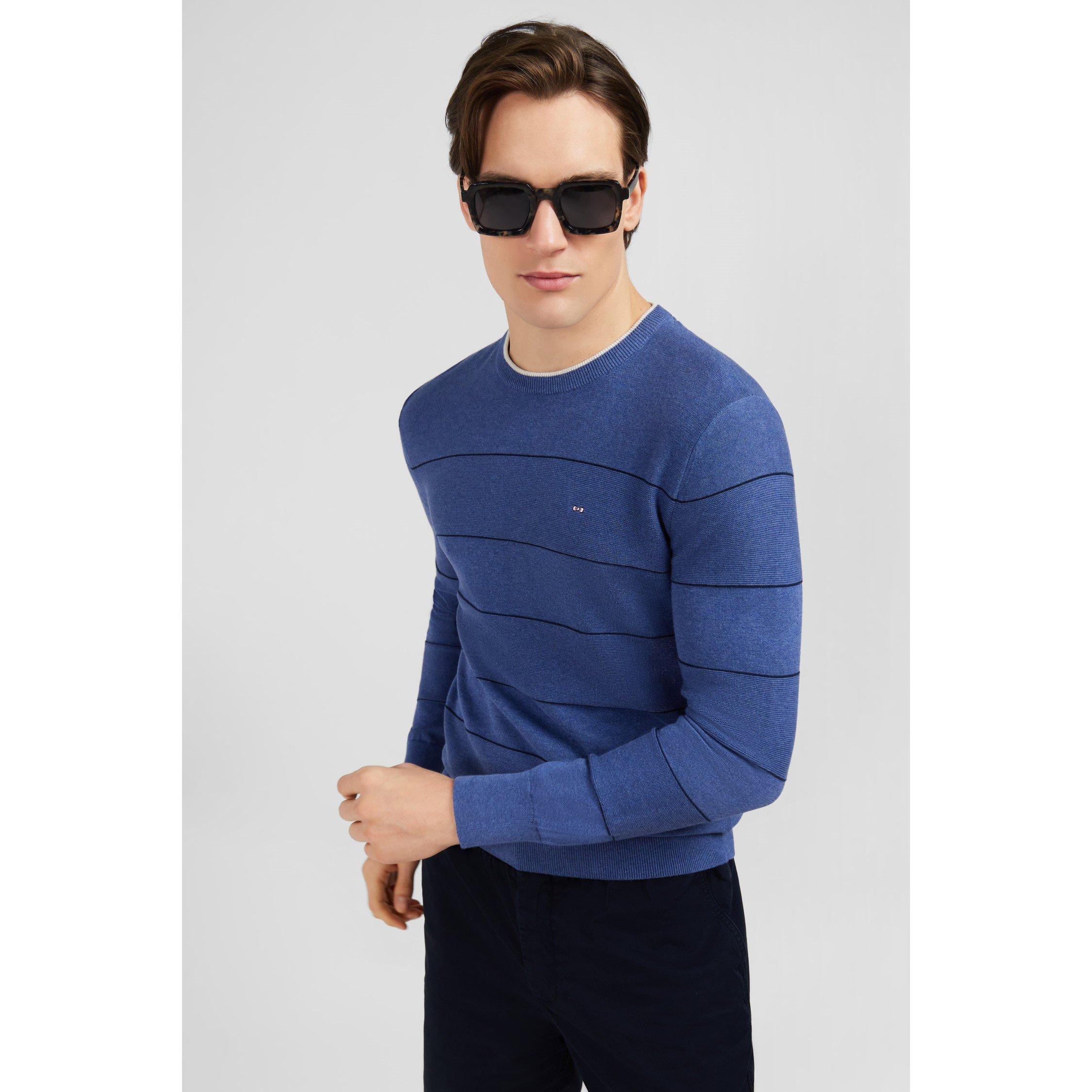Blm30 - Eden Park - Blue striped jumper in combination knit - 2