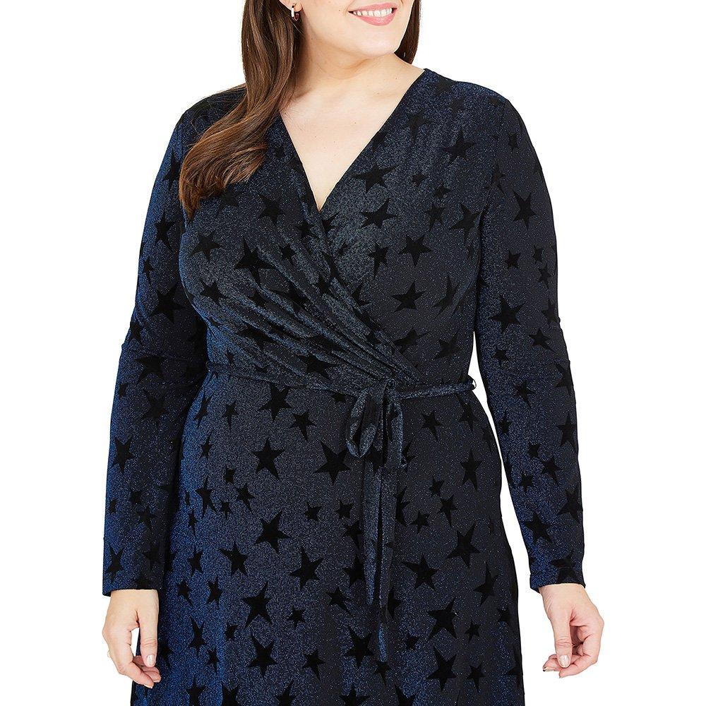 Navy - Yumi - Navy Velour Star Wrap Dress - 2