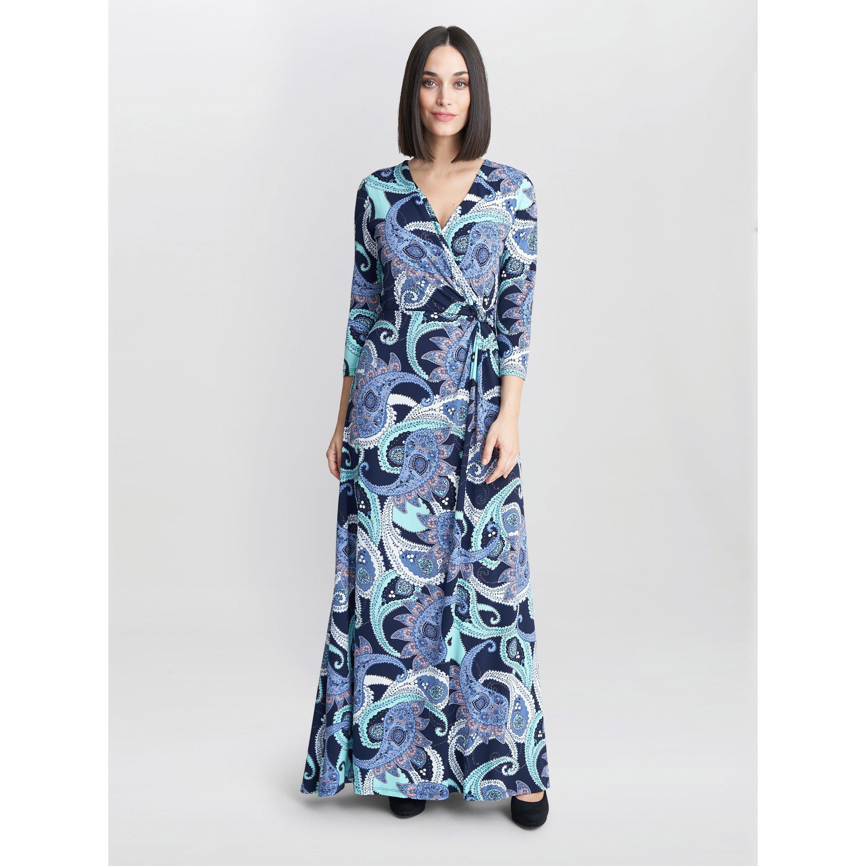 Navy / Green - Gina Bacconi - Danielle Jersey Wrap Maxi Dress - 1