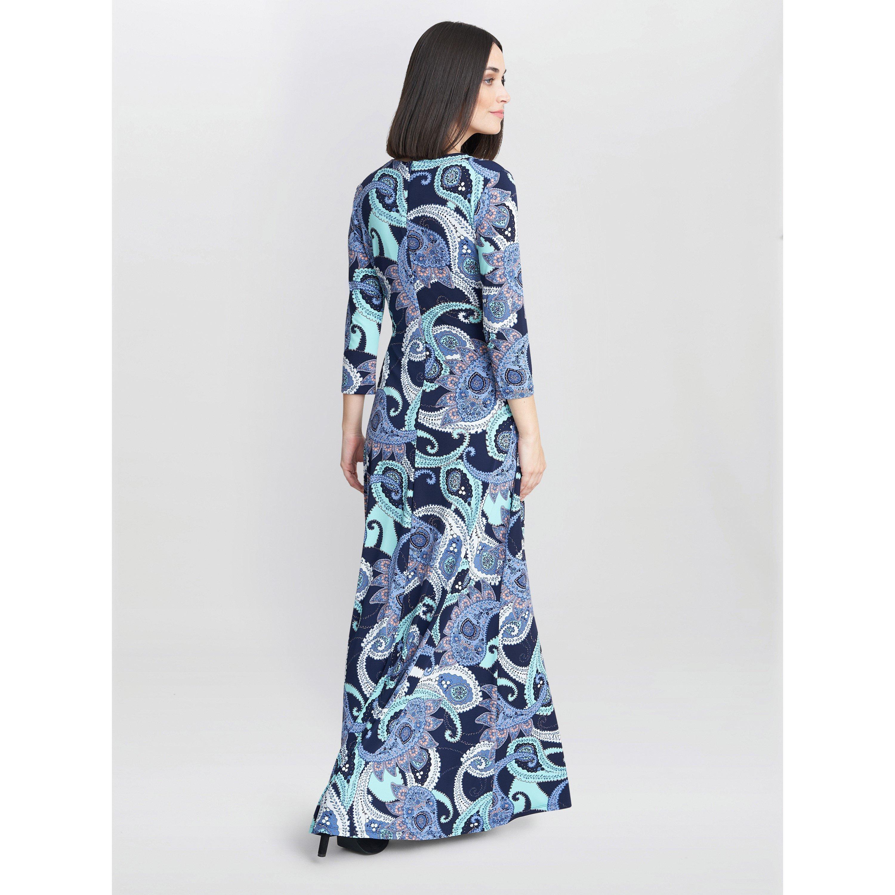 Navy / Green - Gina Bacconi - Danielle Jersey Wrap Maxi Dress - 2