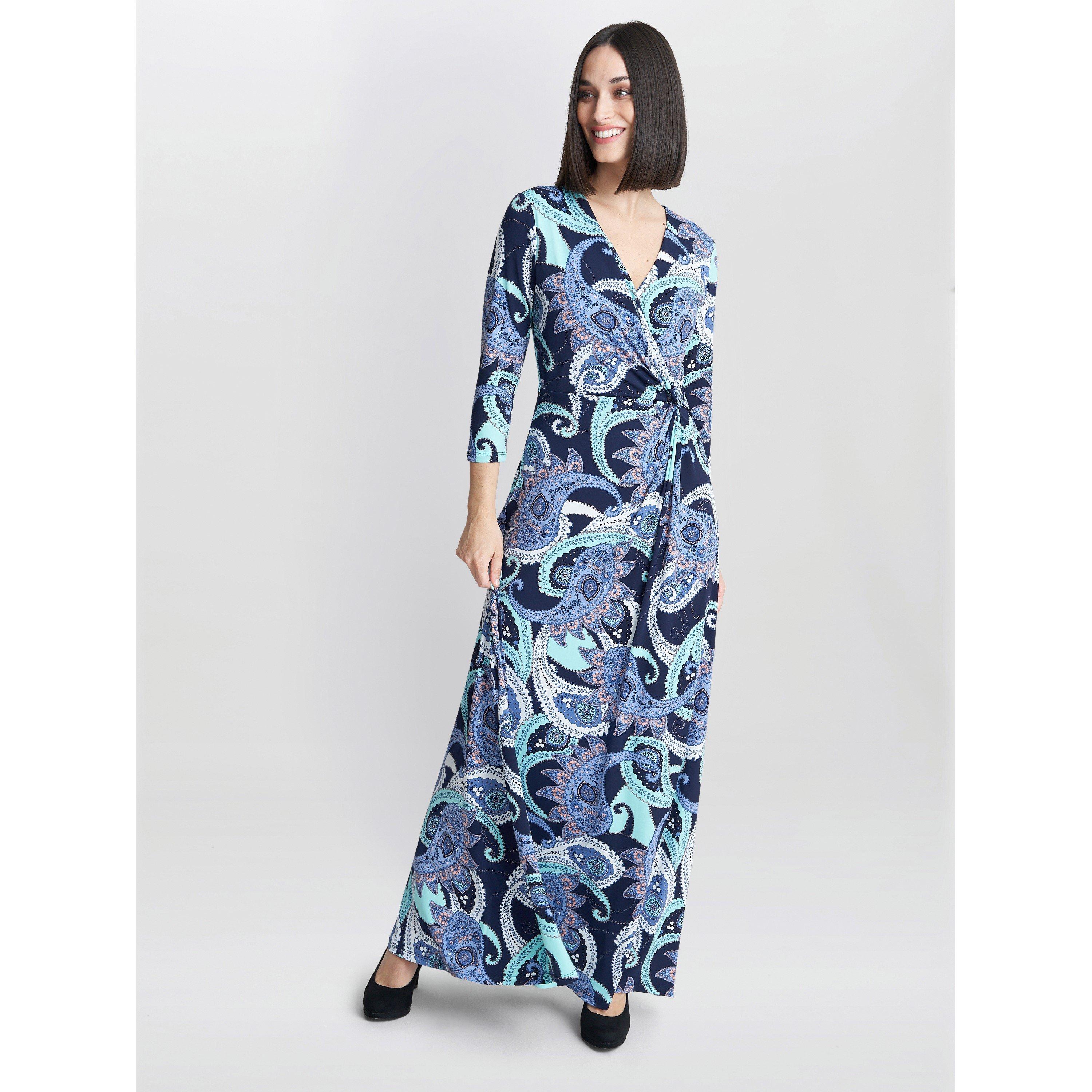 Navy / Green - Gina Bacconi - Danielle Jersey Wrap Maxi Dress - 3
