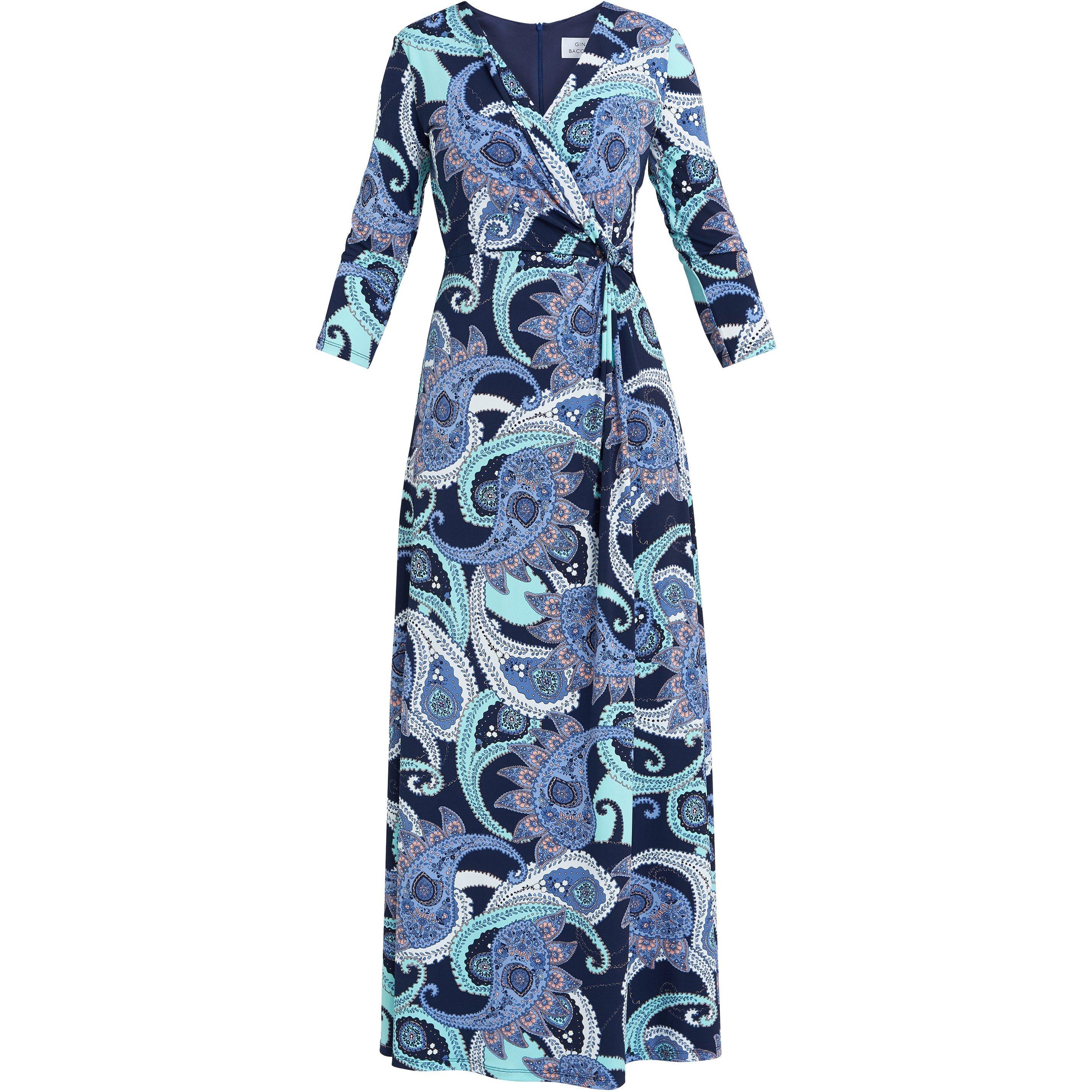 Navy / Green - Gina Bacconi - Danielle Jersey Wrap Maxi Dress - 4