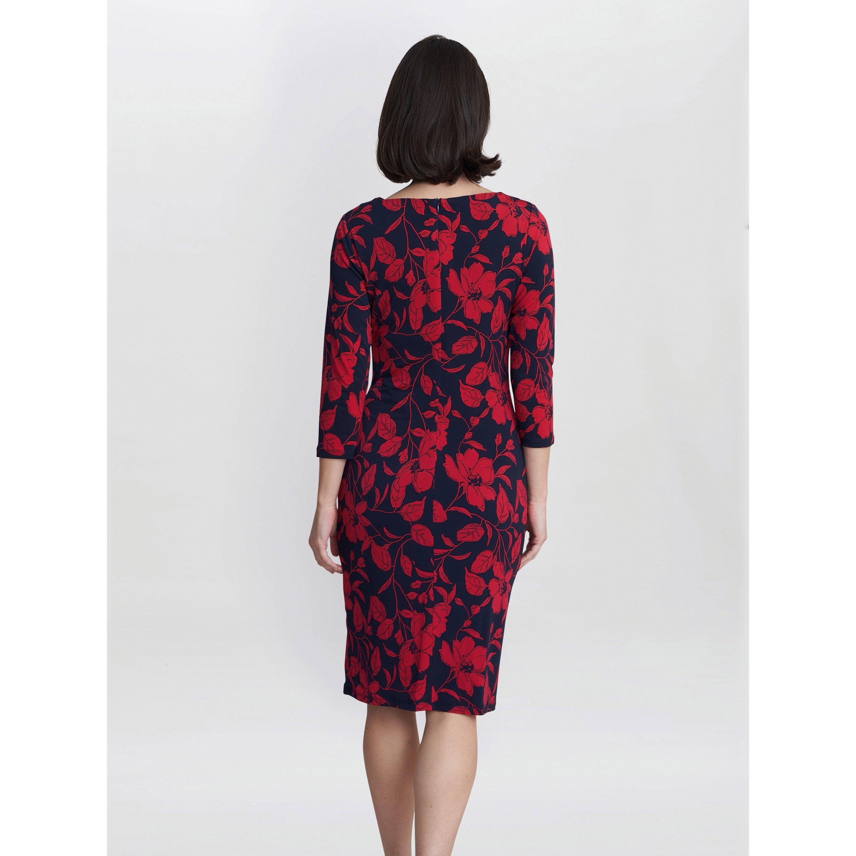 Navy / Red - Gina Bacconi - Abbie Printed Jersey Cowl Neck Dress - 2