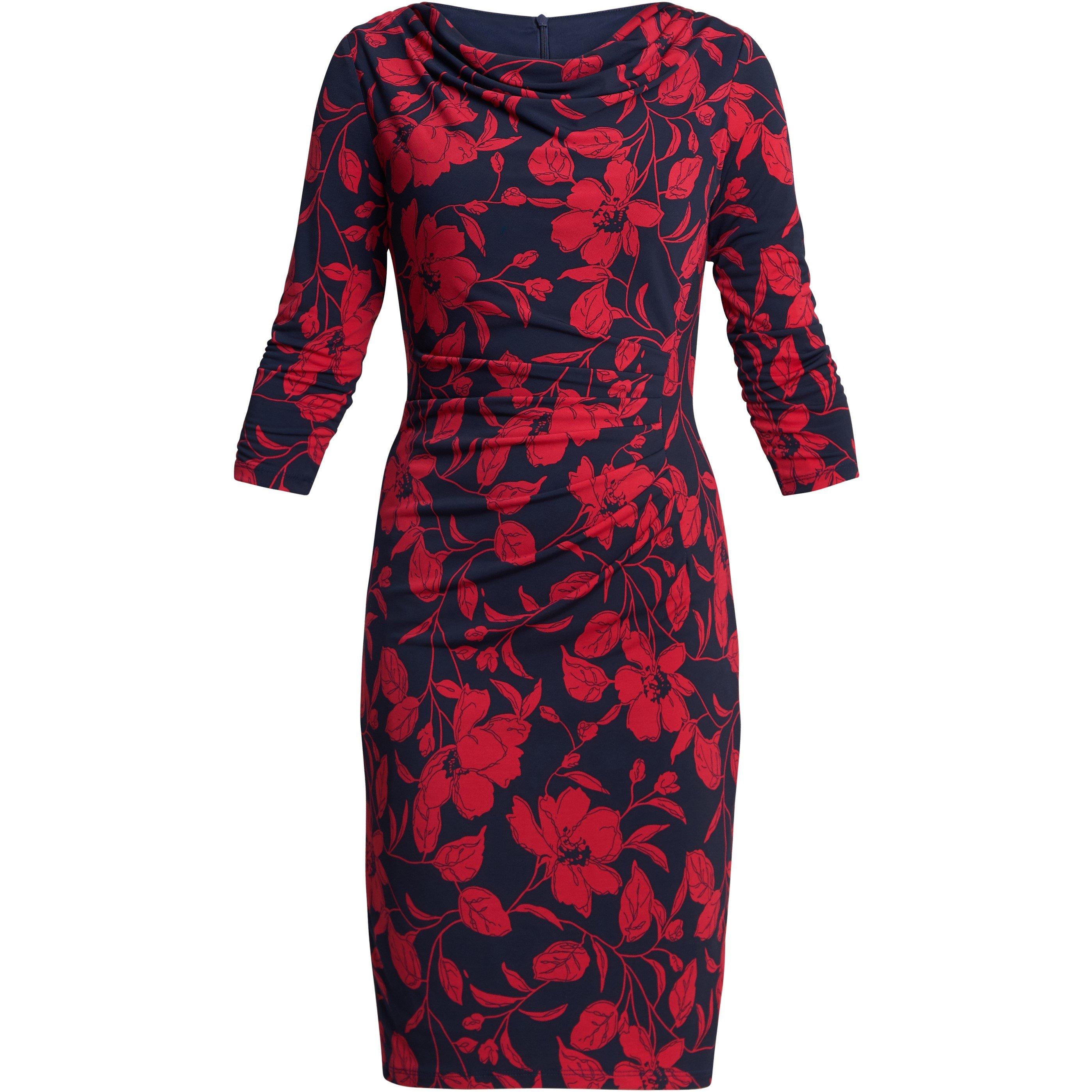 Navy / Red - Gina Bacconi - Abbie Printed Jersey Cowl Neck Dress - 4