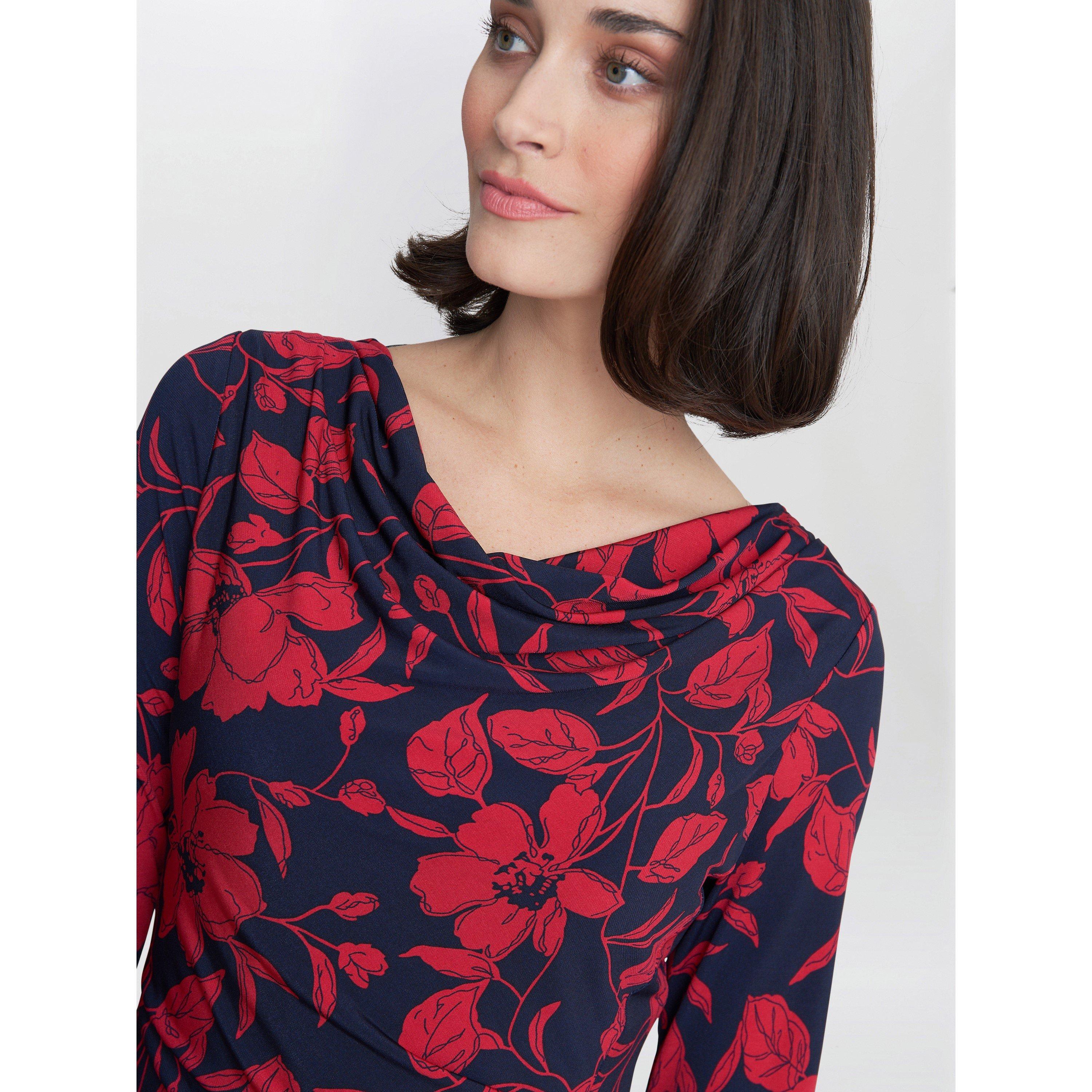 Navy / Red - Gina Bacconi - Abbie Printed Jersey Cowl Neck Dress - 5