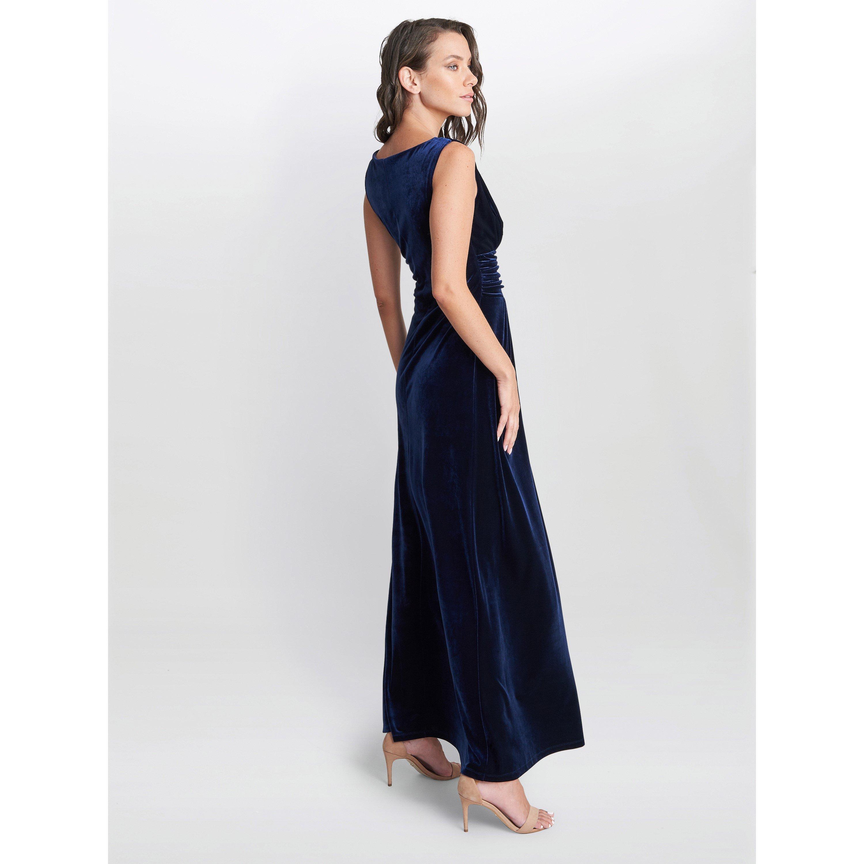 Navy - Gina Bacconi - Patricia Sleeveless Velvet Maxi Dress - 2